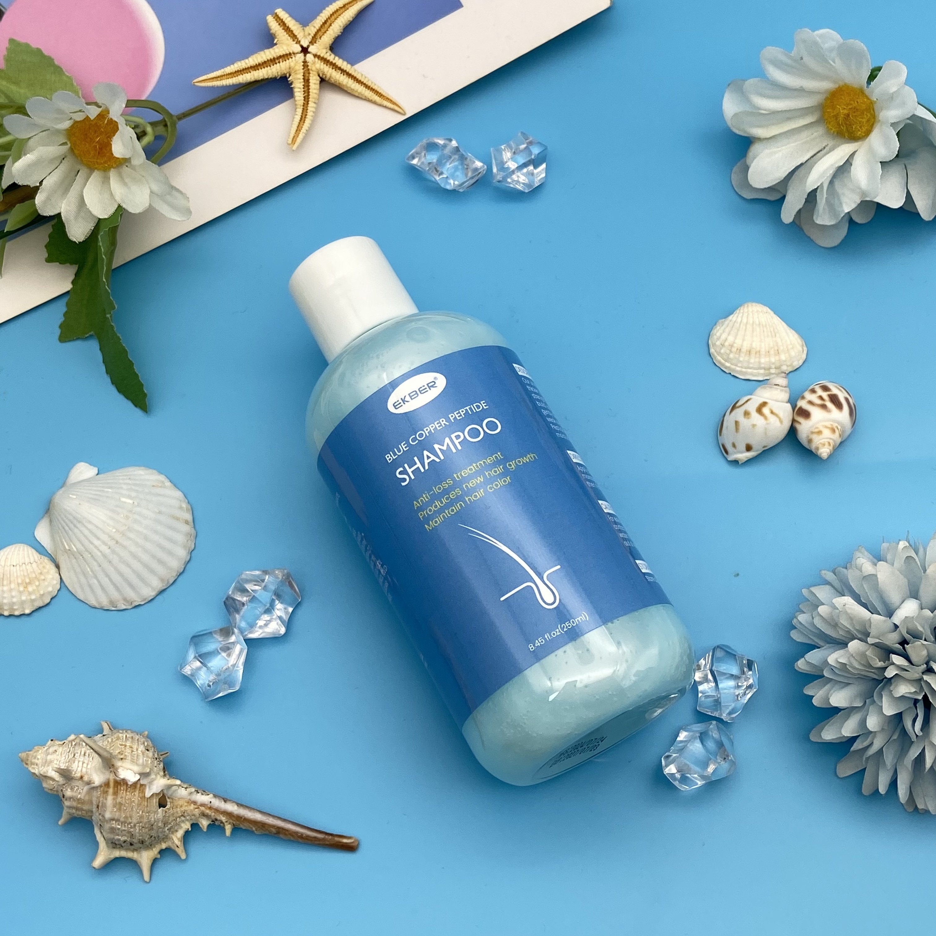 Manufacturer EKBER Blue Copper Peptide Shampoo Improve hair health Refreshing Moisturizing Shampoo For Men and Women