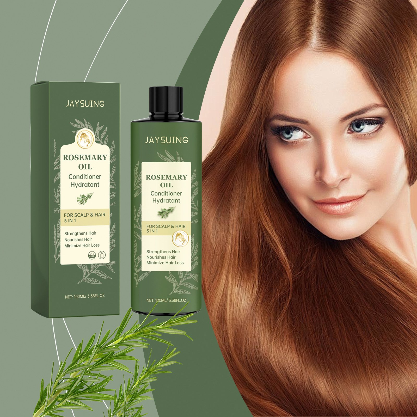 JAYSUING 3 In 1 Strengthen Hair Nourishing Anti Hair Loss Natural Rosemary Shampoo And Conditioner 100ml
