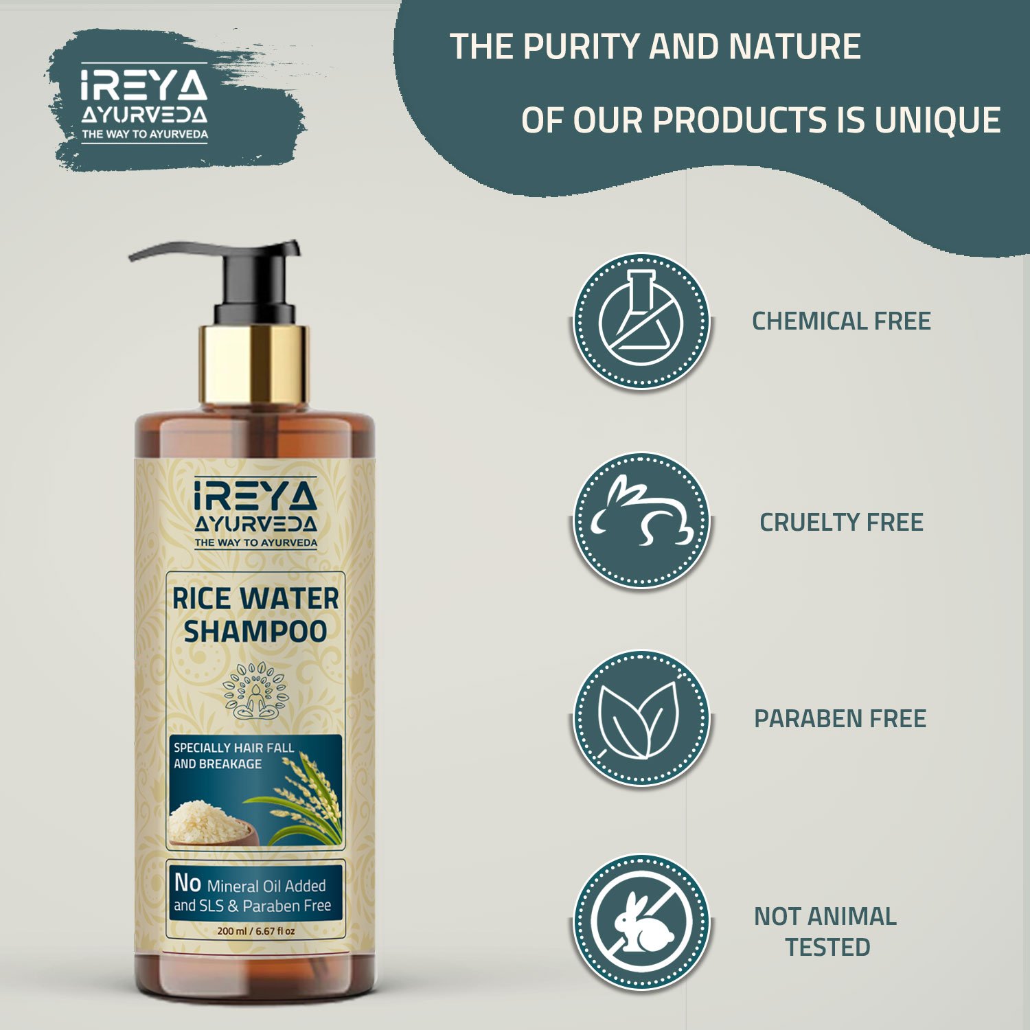Ireya Ayurveda Organic | Rice Water Shampoo and Conditioner with Rosehip Oil Nourishing and Anti-Dandruff Gel Free Sample