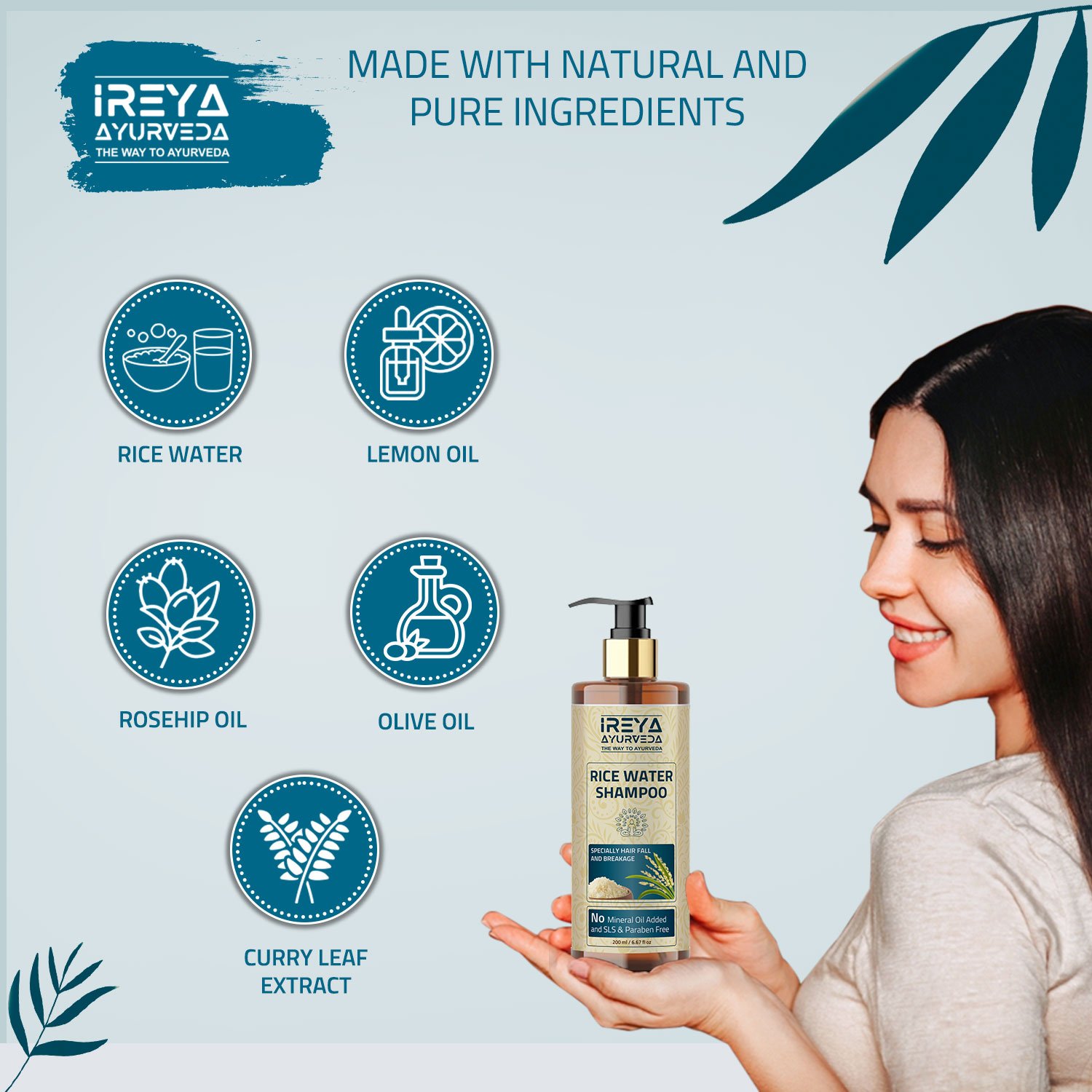 Ireya Ayurveda Organic | Rice Water Shampoo and Conditioner with Rosehip Oil Nourishing and Anti-Dandruff Gel Free Sample