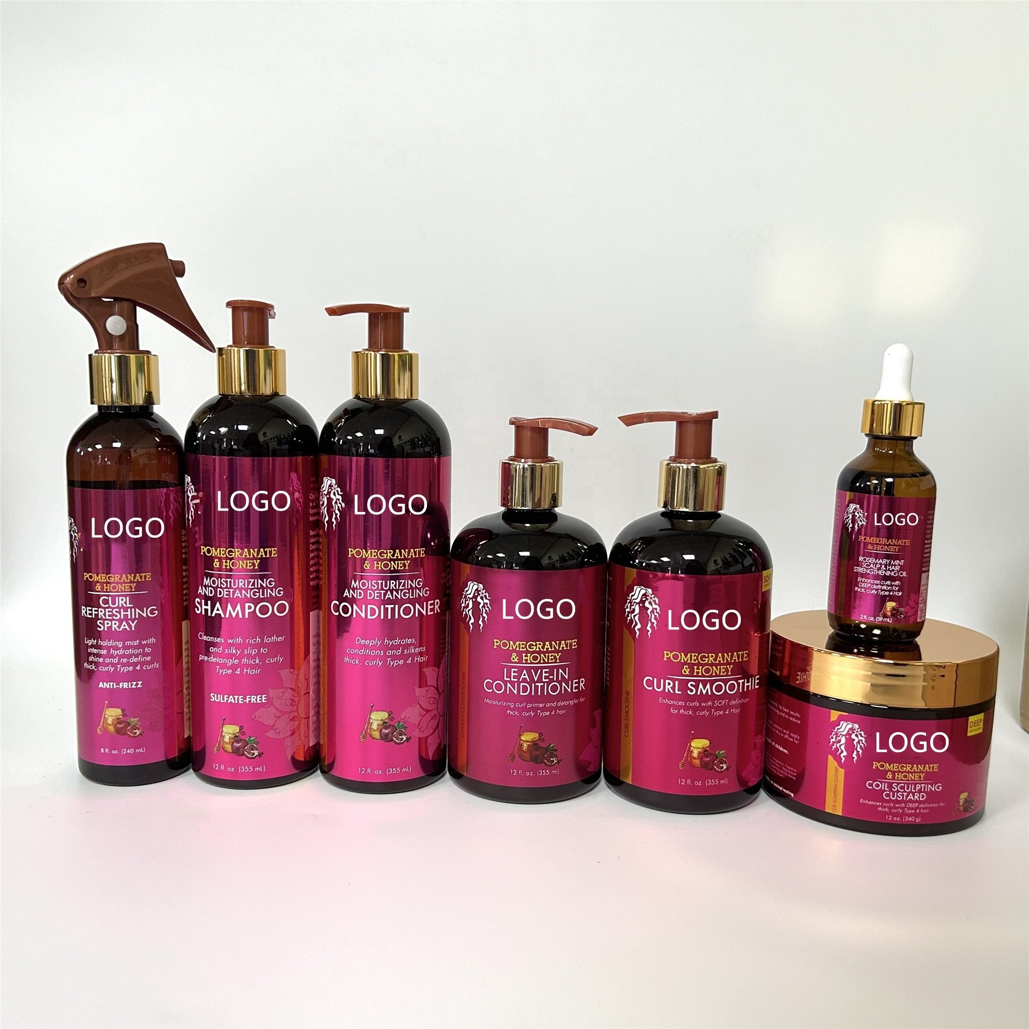 Wholesale Pomegranate & Honey Detangling Shampoo and conditioner hair care set 355ml coil sculpting custard