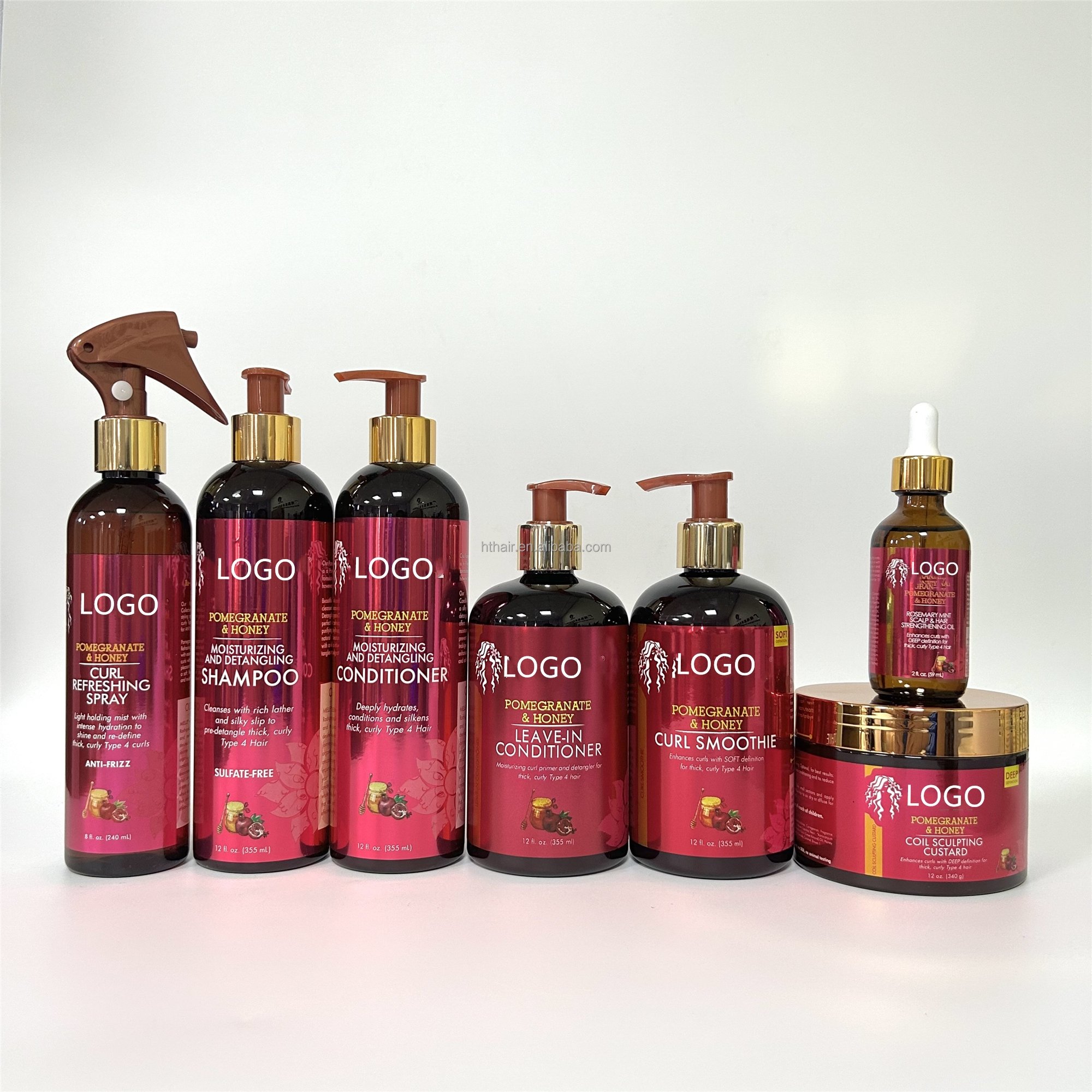 Wholesale Pomegranate & Honey Detangling Shampoo and conditioner hair care set 355ml coil sculpting custard