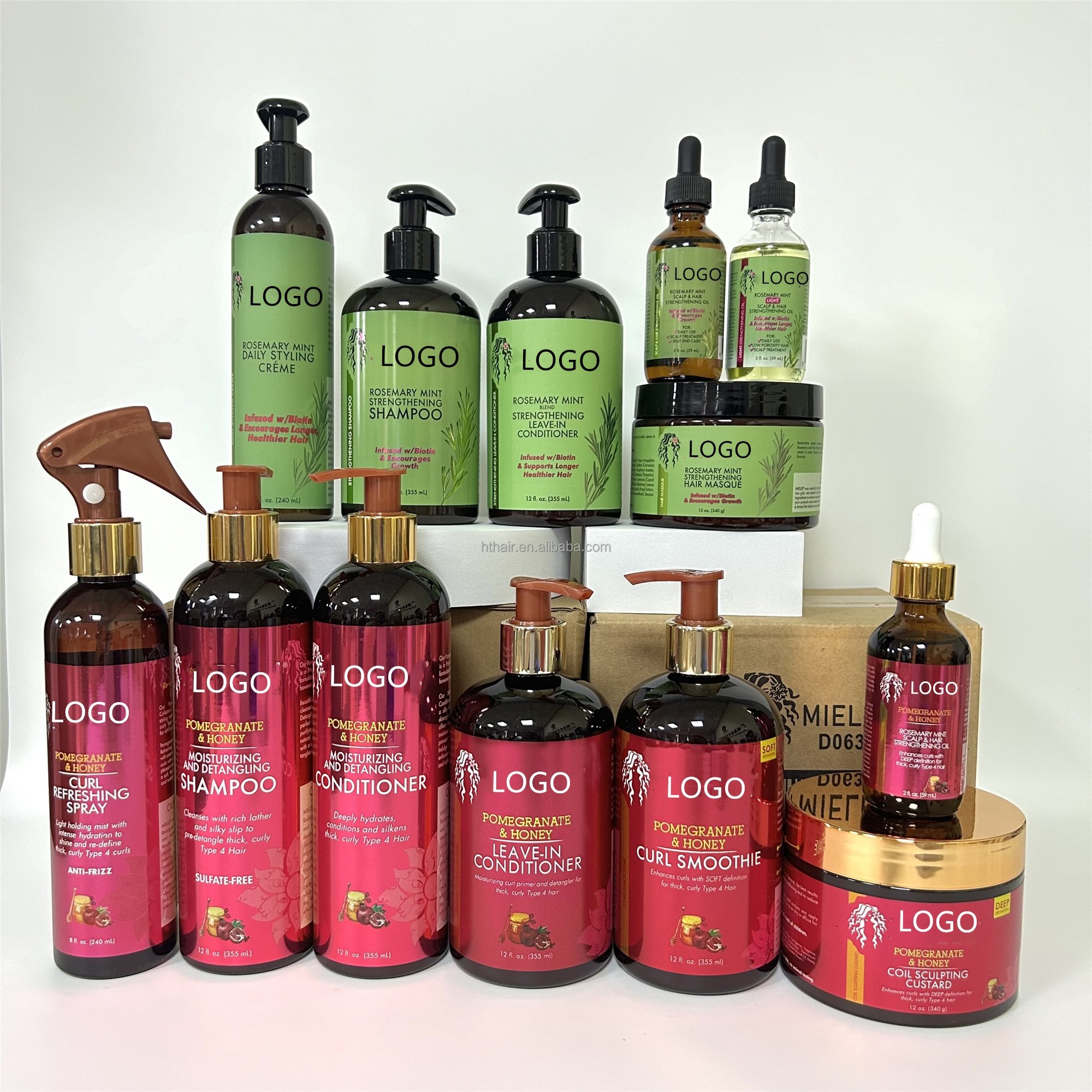 Wholesale Pomegranate & Honey Detangling Shampoo and conditioner hair care set 355ml coil sculpting custard