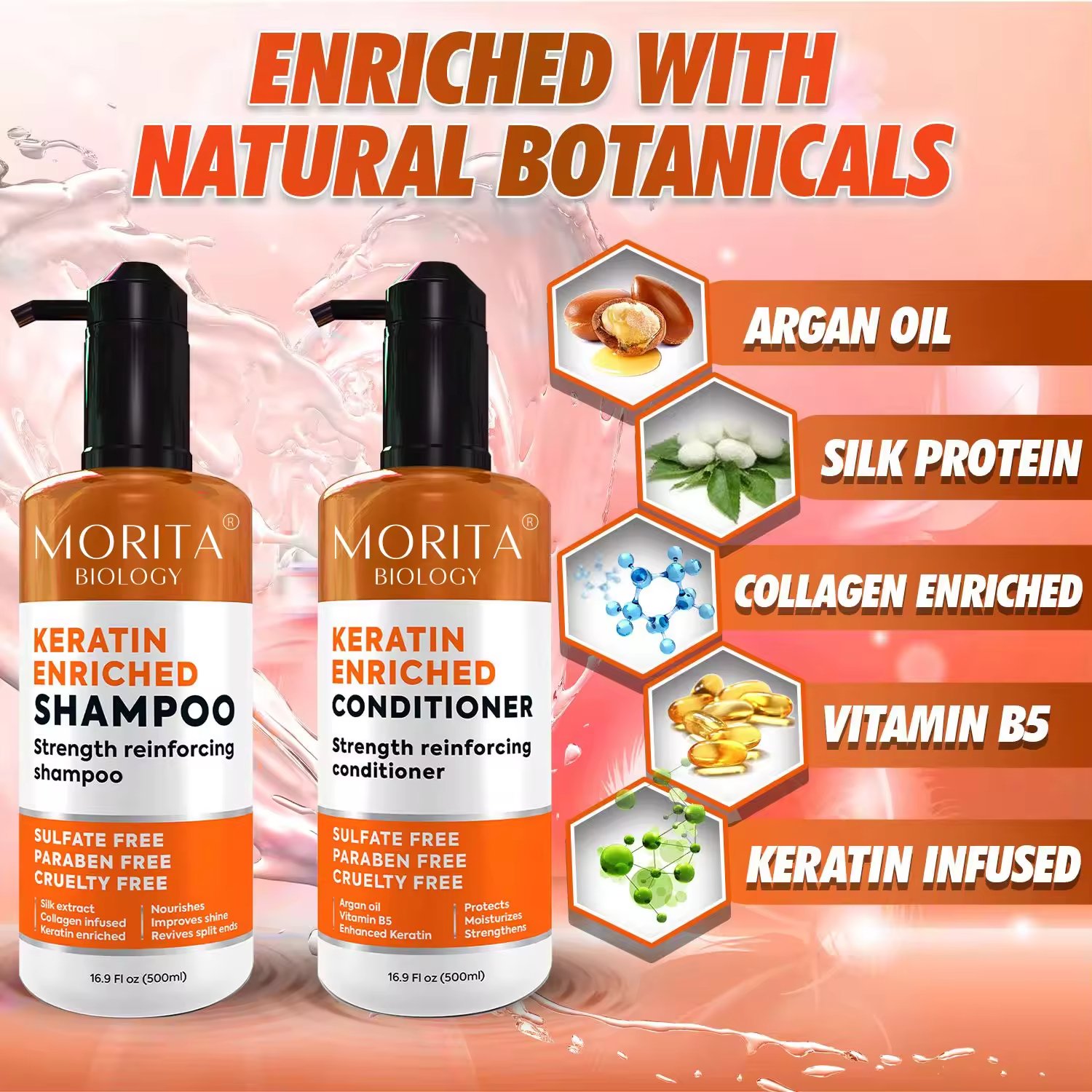 Hair Salon Care Set Sulfate-free Anti-Itching Hair-Repairing & Biotin & Keratin Moistuzring Shampoo and Conditioner