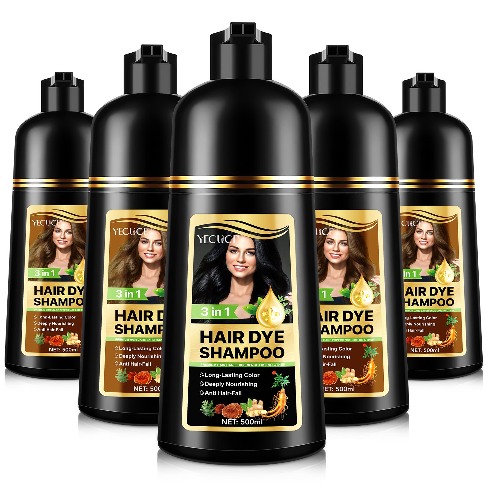 YECUCE reduce graying strengthens hair scalp shampoo hair dye color 500 ml 3 in 1 hair dye shampoo dark brown