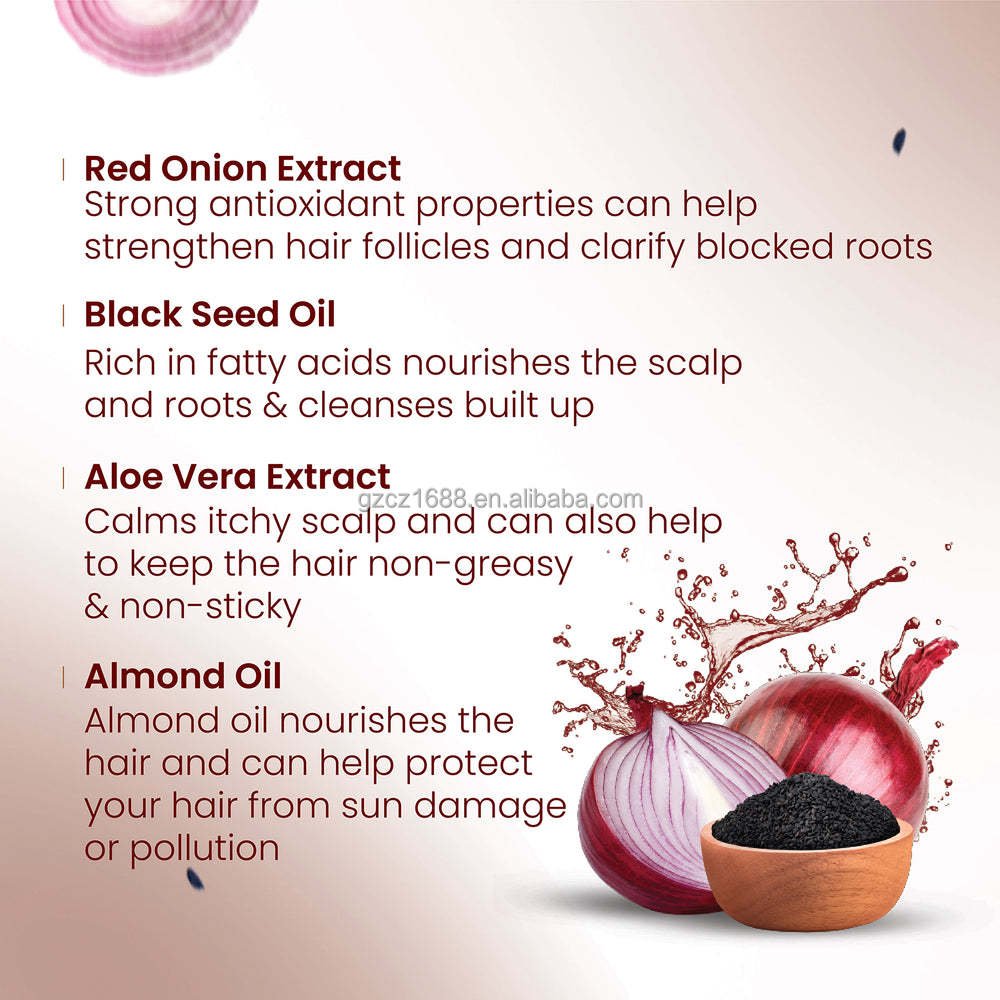 Private Label Hair Care organic Vegan Sulfate Free Anit Hair Loss Red Onion Seed Oil Hair Shampoo and Conditioner Set