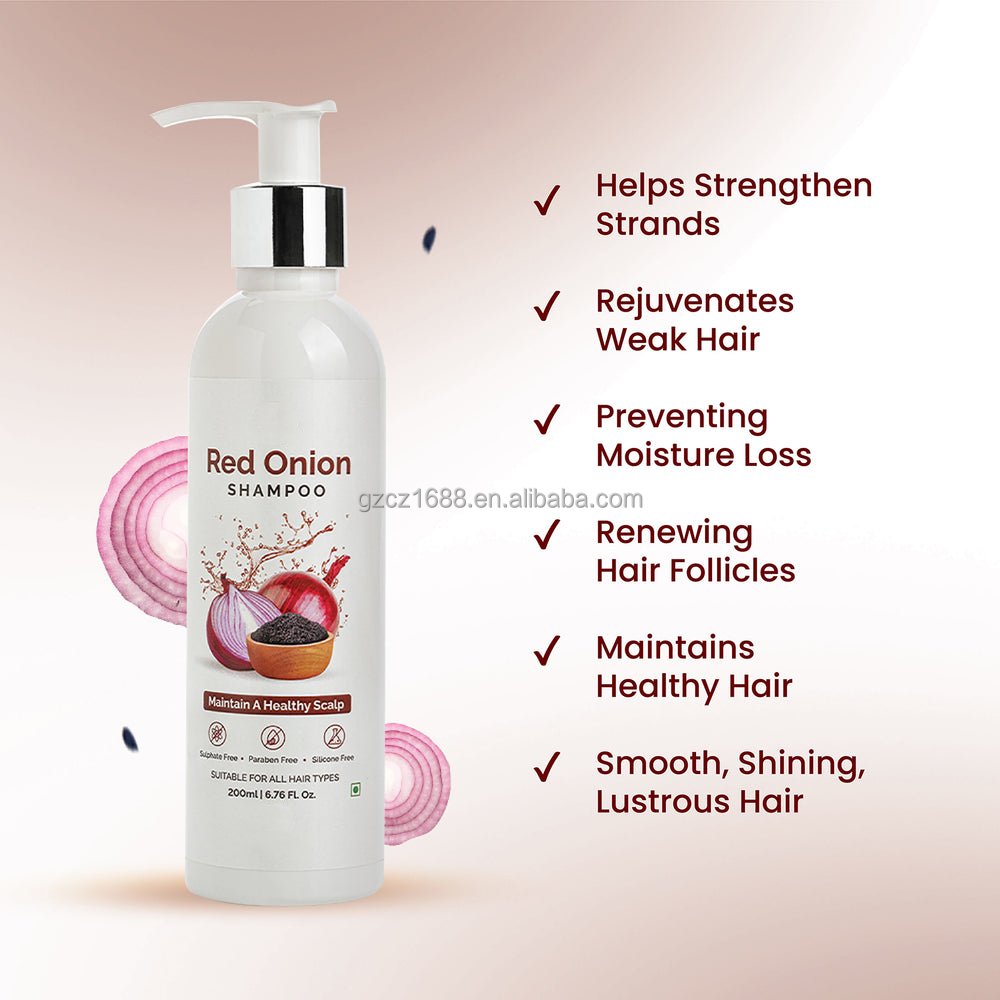 Private Label Hair Care organic Vegan Sulfate Free Anit Hair Loss Red Onion Seed Oil Hair Shampoo and Conditioner Set