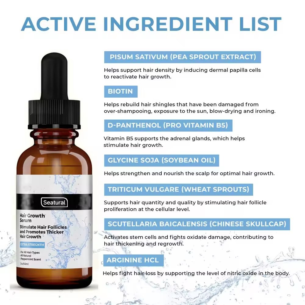 Private Label Organic Biotin Anti Hair Loss Hair growth Serum Improve Hair Density, Thickness, & Fullness Regrowth
