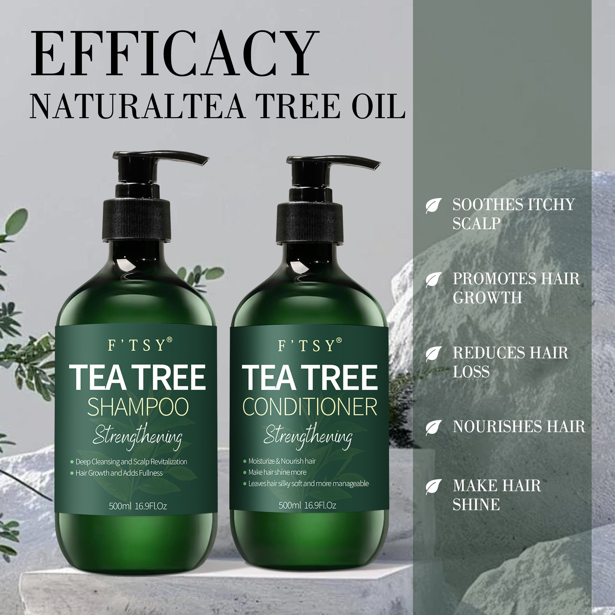 Private Label Shampoo Container Hair Growth Green Tea Tree Shampoo And Conditioner Set