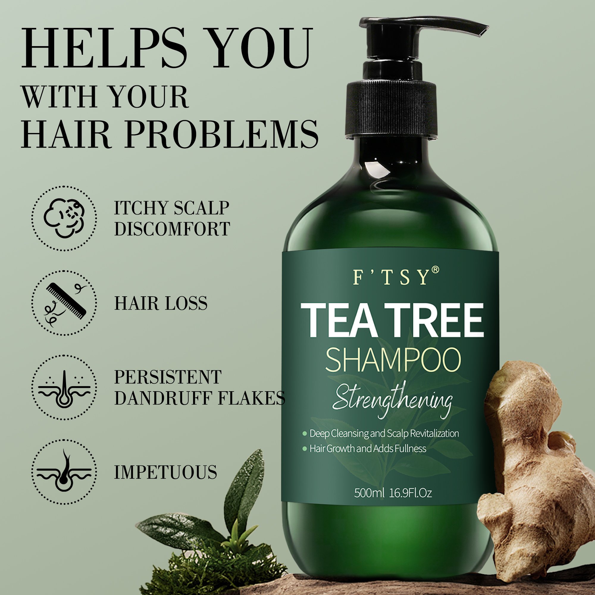 Private Label Shampoo Container Hair Growth Green Tea Tree Shampoo And Conditioner Set