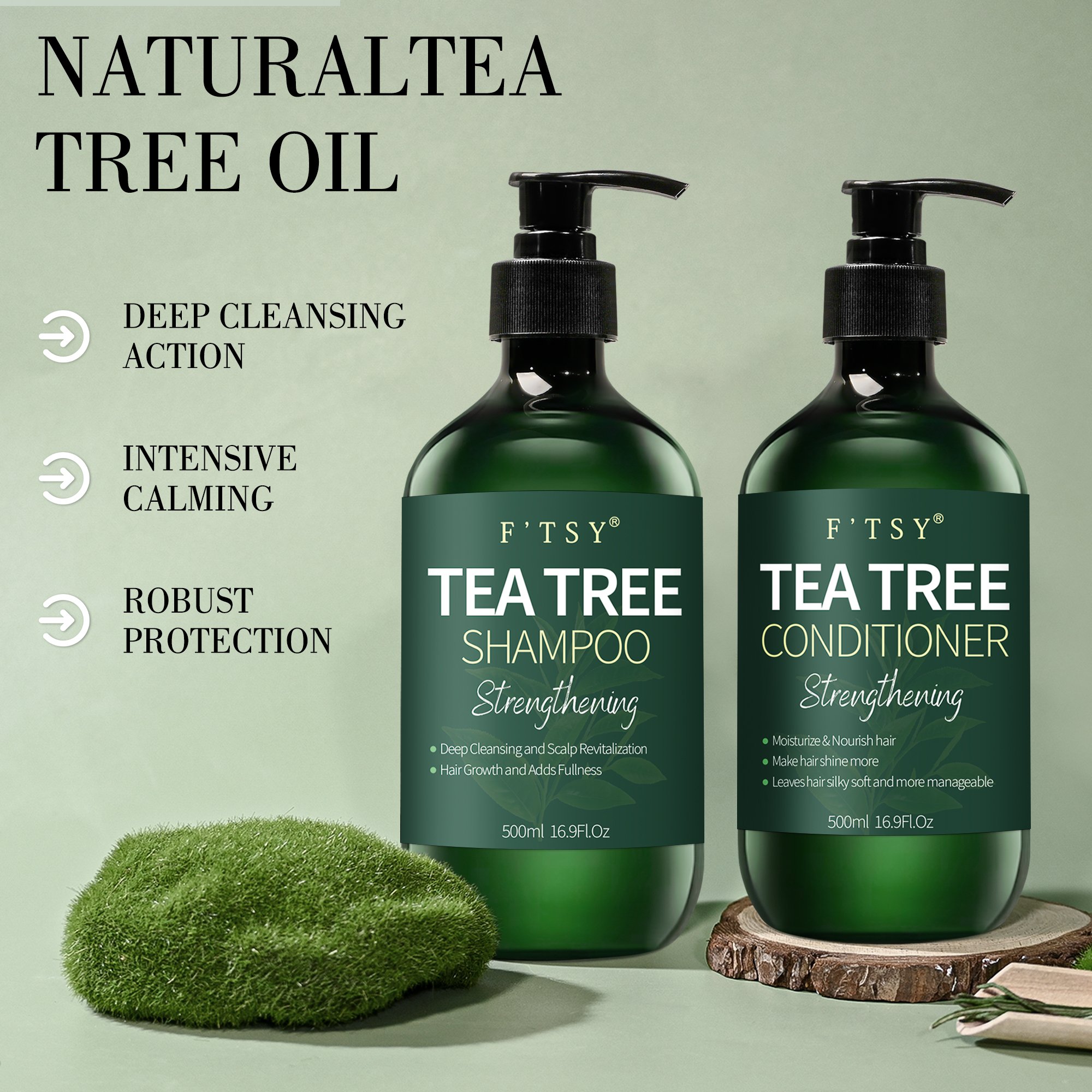 Private Label Shampoo Container Hair Growth Green Tea Tree Shampoo And Conditioner Set