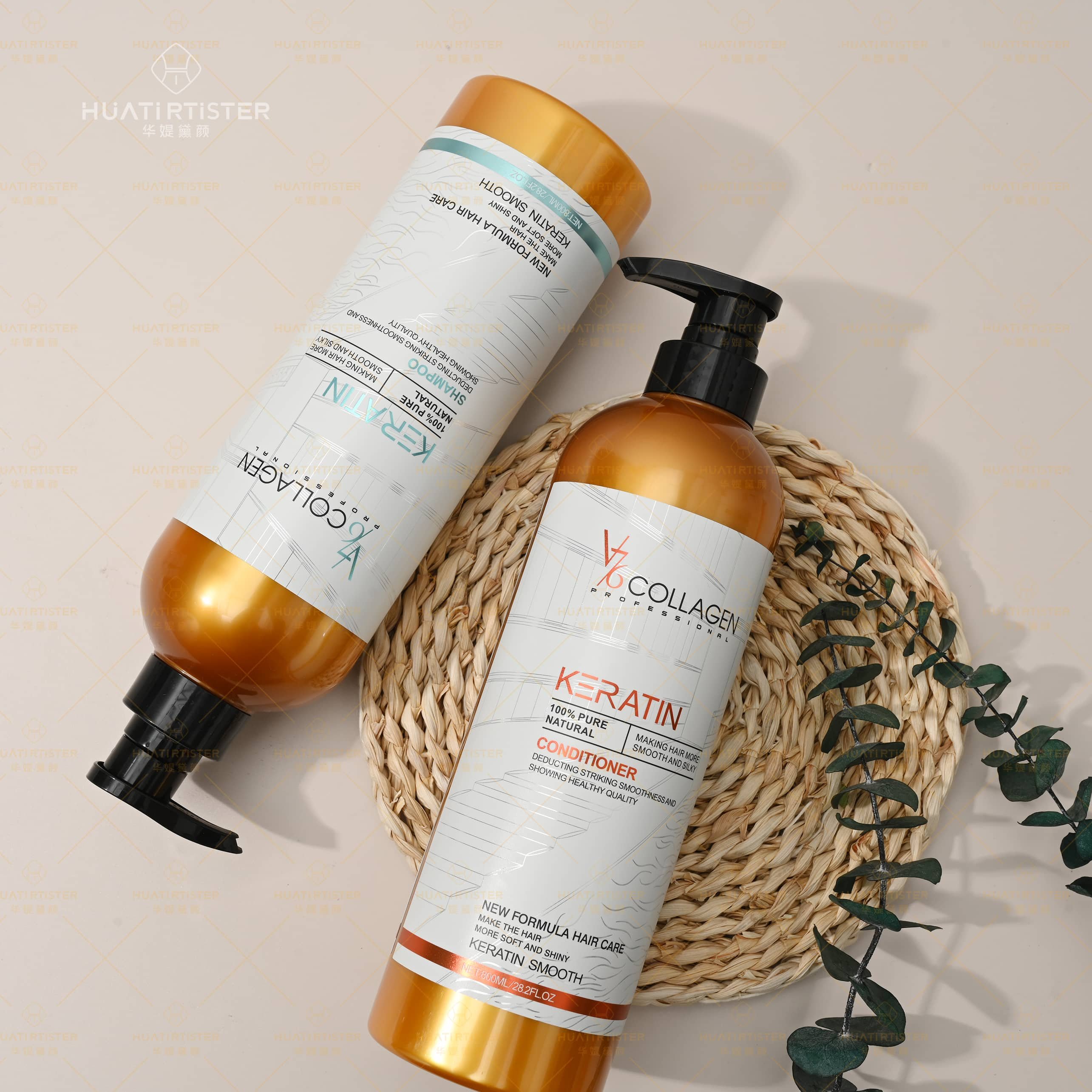Huati Sifuli V76 Private Label 100% pure natural Vegan Organic Keratin Collagen Hair Care Shampoo and Conditioner Set
