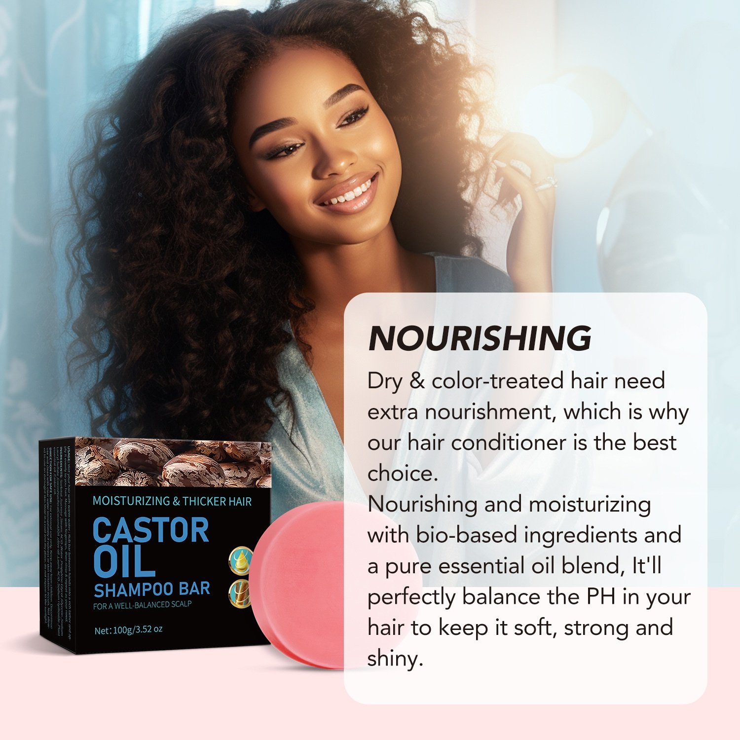 100g Castor Oil Soap Shampoo Deep Cleansing and Moisturizing Nourishing Hair with Foaming Mesh Solid Form