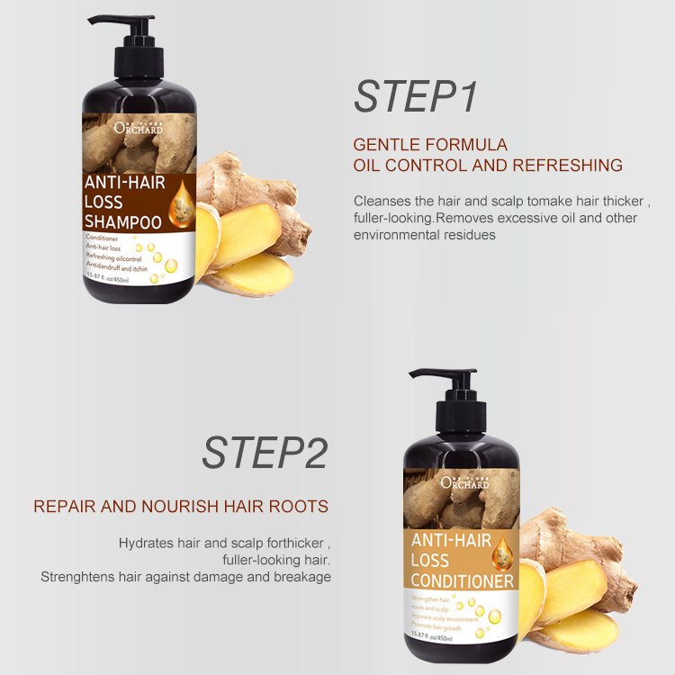 OEM Custom 100% Pure Natural Organic Hair Care Set Anti-hair Loss Ginger Shampoo And Conditioner