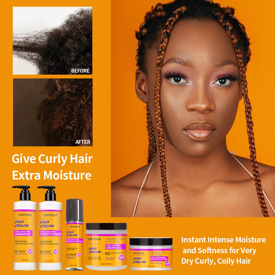 Organic Herbal Dry Fizzy Braiding Hair Edge Control Gel Natural Coconut Oil Shampoo And Conditioner Gift Set