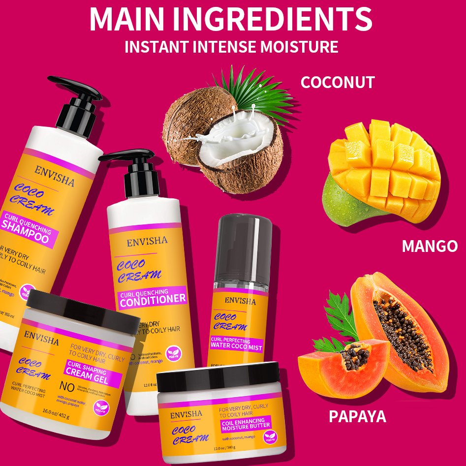 Organic Herbal Dry Fizzy Braiding Hair Edge Control Gel Natural Coconut Oil Shampoo And Conditioner Gift Set