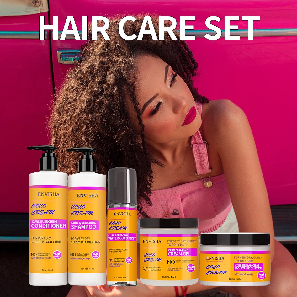 Organic Herbal Dry Fizzy Braiding Hair Edge Control Gel Natural Coconut Oil Shampoo And Conditioner Gift Set
