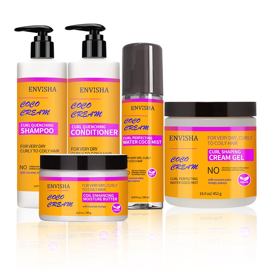 Organic Herbal Dry Fizzy Braiding Hair Edge Control Gel Natural Coconut Oil Shampoo And Conditioner Gift Set