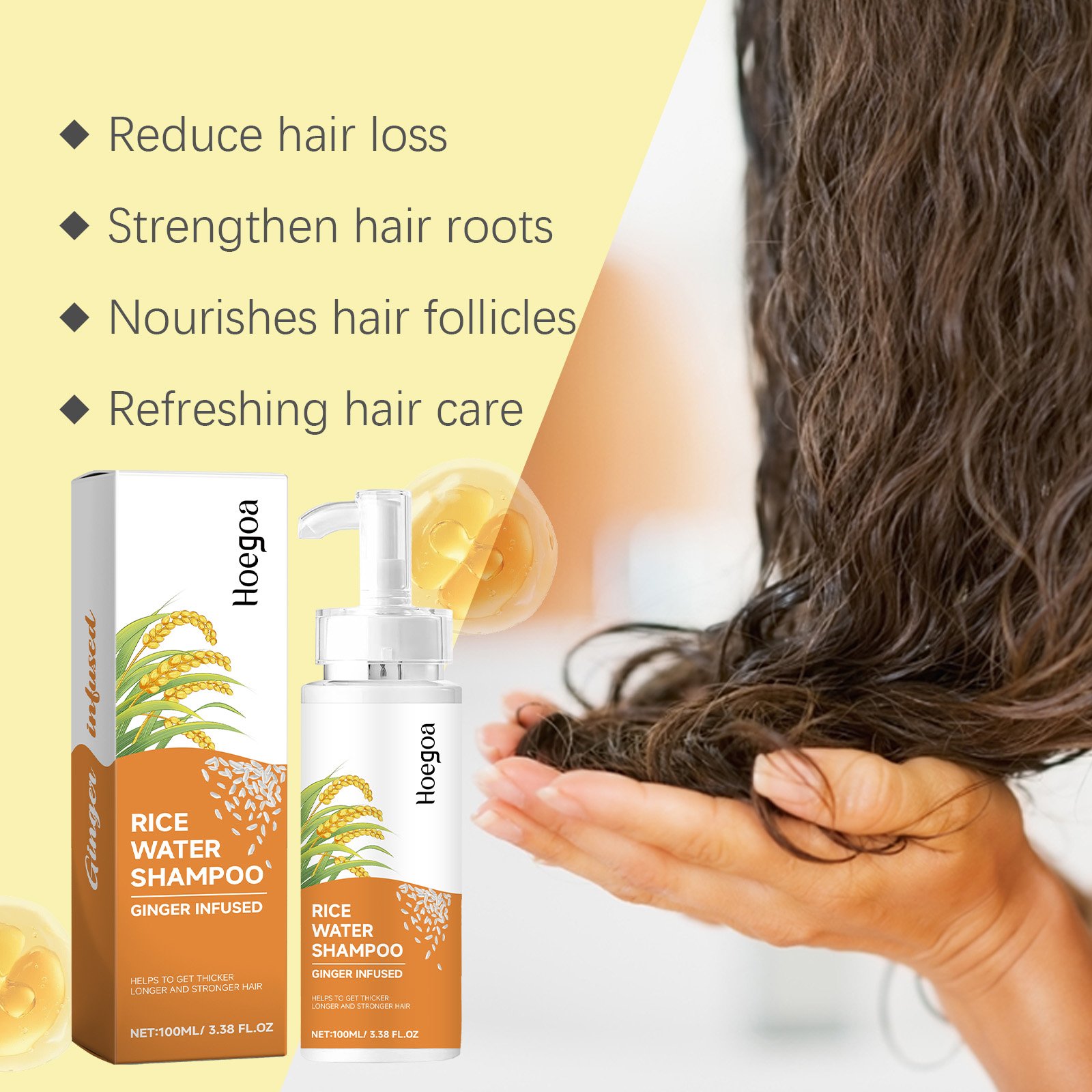 OEM Factory Rice Water Hair Growth Shampoo Anti-Hair Loss Oil Control Anti Dandruff Repair Damage Dry Hair Nourishing Shampoo