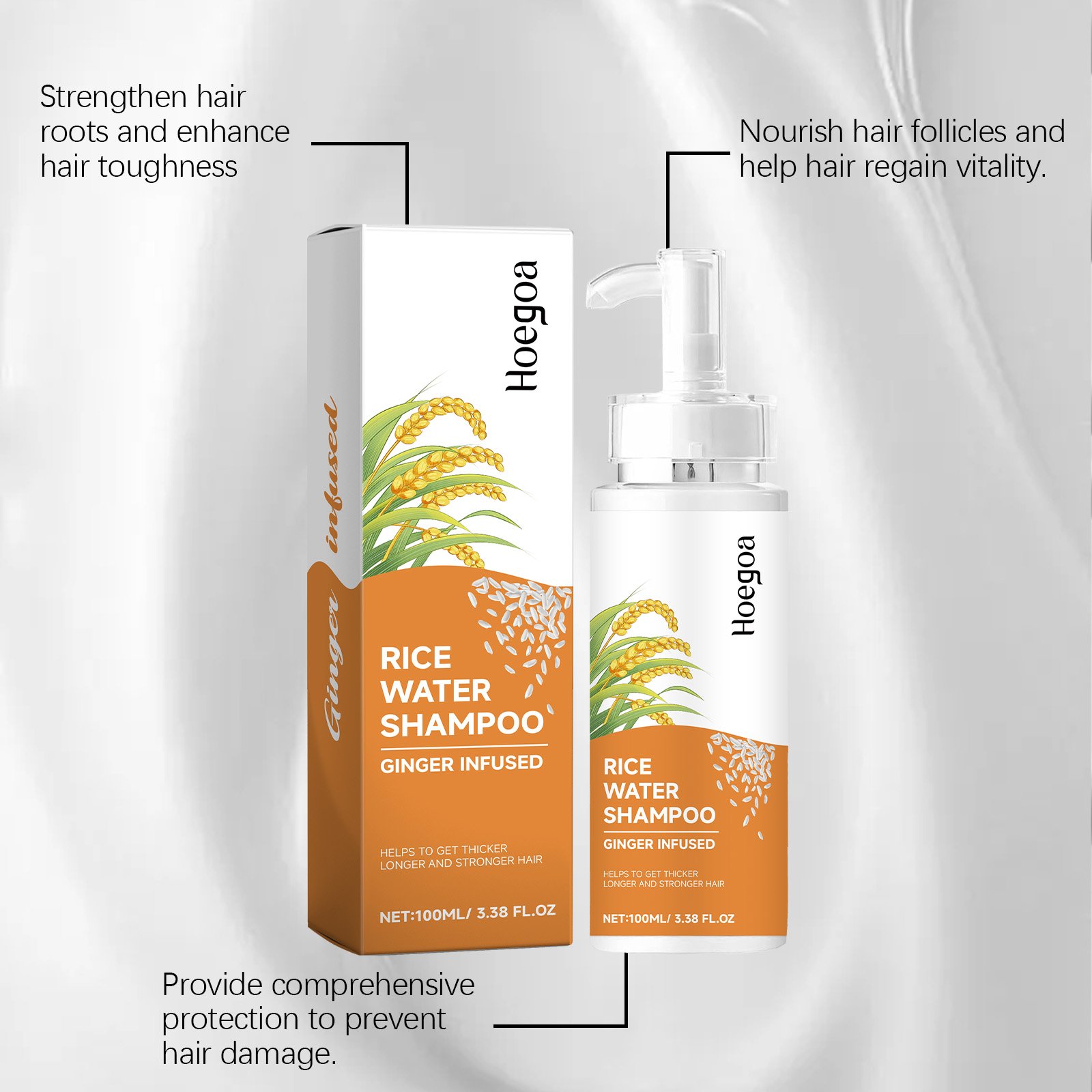 OEM Factory Rice Water Hair Growth Shampoo Anti-Hair Loss Oil Control Anti Dandruff Repair Damage Dry Hair Nourishing Shampoo