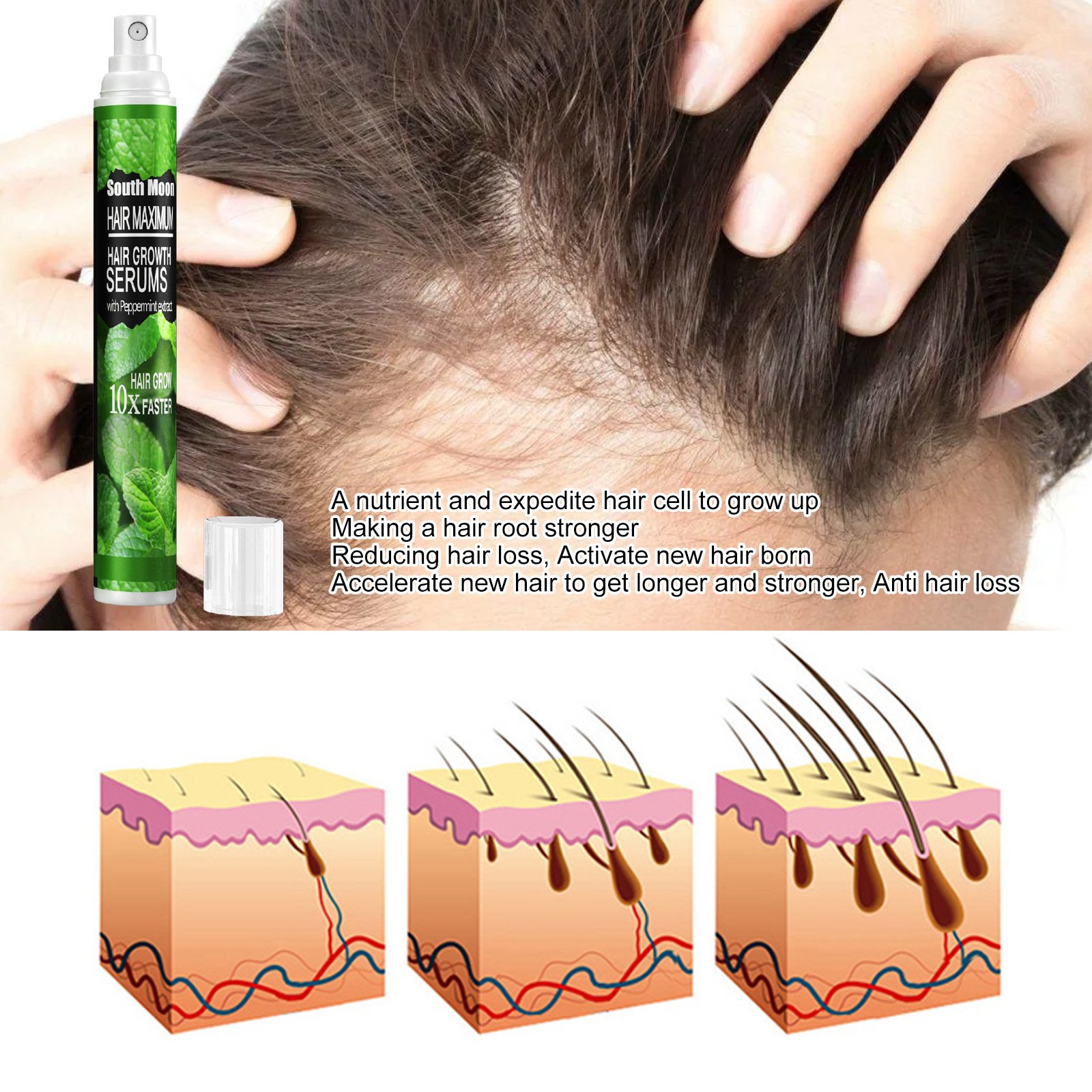 100% Herb Wholesale Mint Leaf Hair Growth Serum Spray Instant Hair Regrowth Anti Loss Care Hair Treatment Germinal Oil Spray