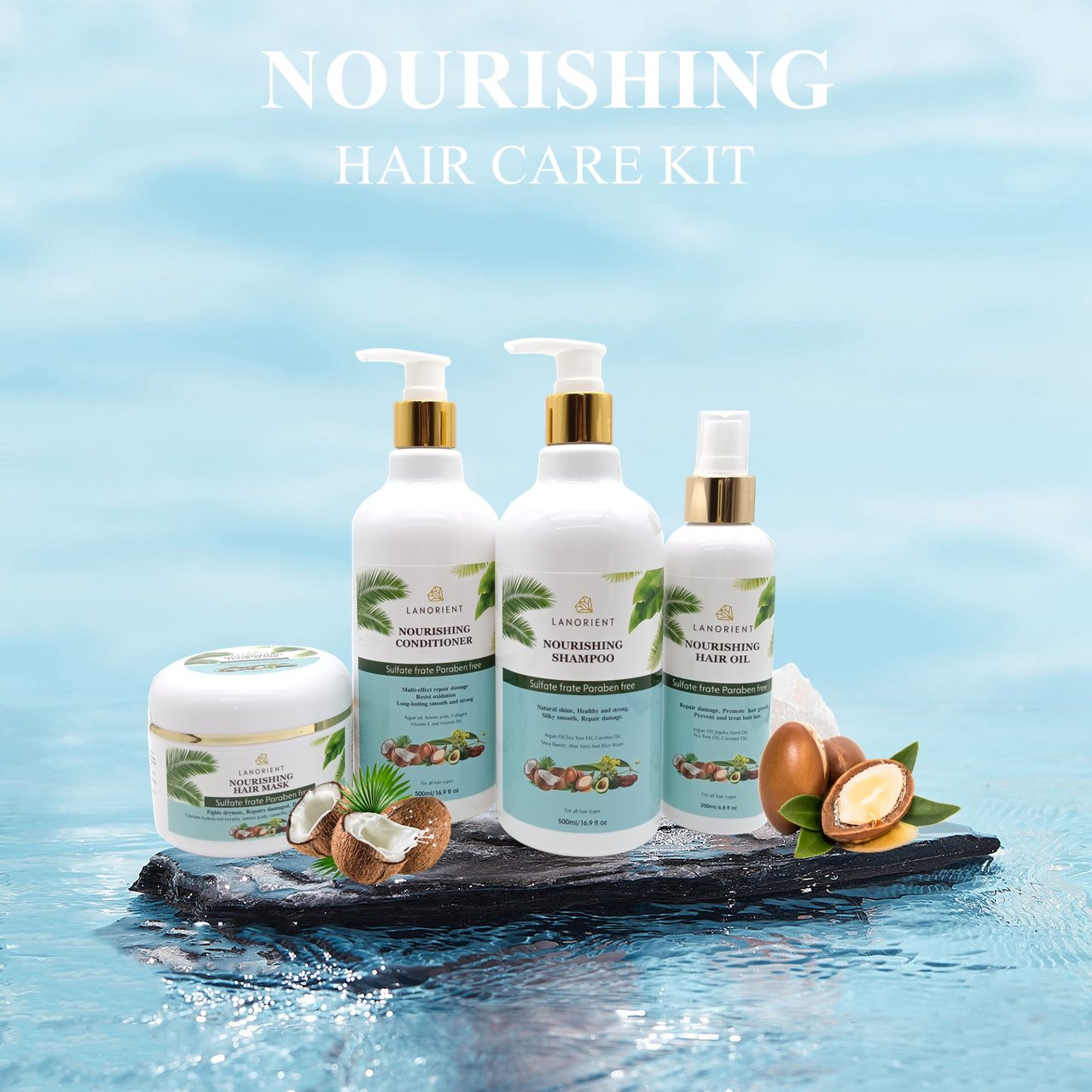 LANORIENT Private label hair repair Argan Oil Coconut Jojoba serum shampoo and conditioner hair care products for black women