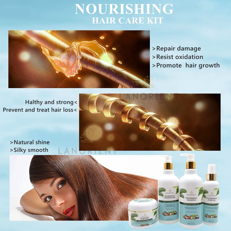LANORIENT Private label hair repair Argan Oil Coconut Jojoba serum shampoo and conditioner hair care products for black women