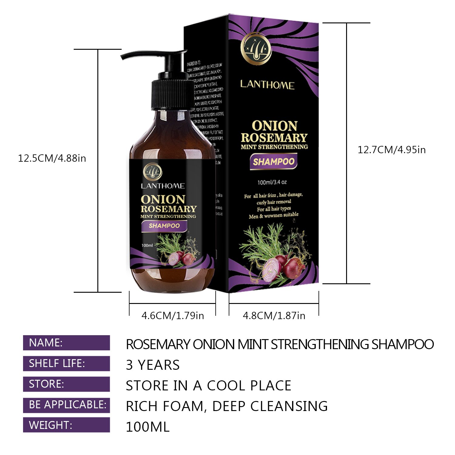 Mint Strengthening Shampoo Anti Hair Loss Treatment Organic Repair Bulk Onion Rosemary shampoo Onion Shampoo 500Ml And OEM