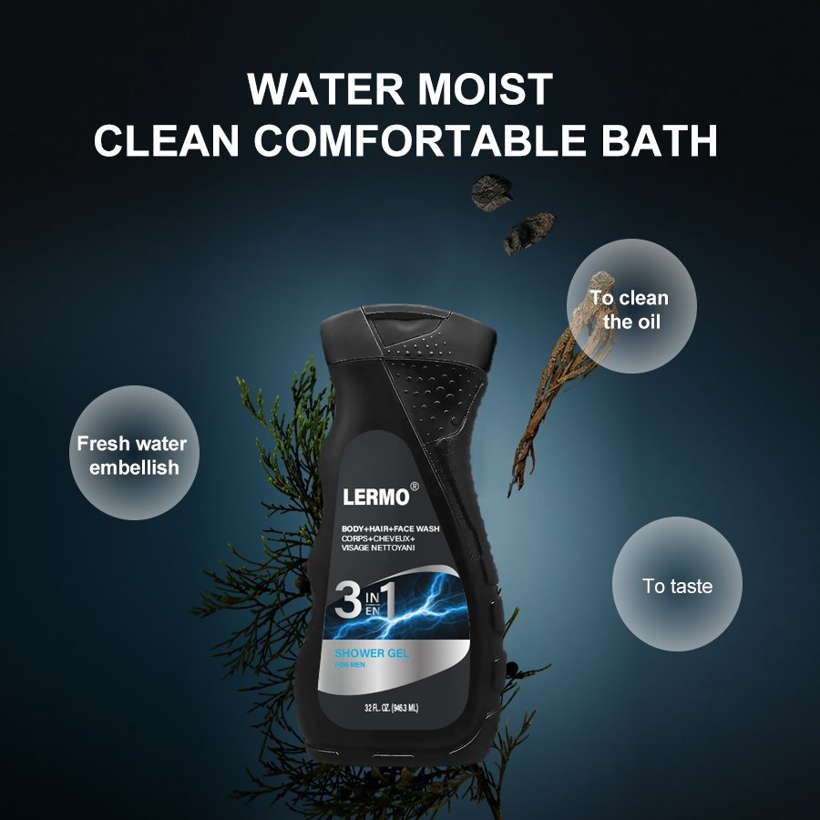 LERMO Factory Private Label Body Hair Face Wash shampoo 3 in 1 Shampoo and shower gel for men 950ML