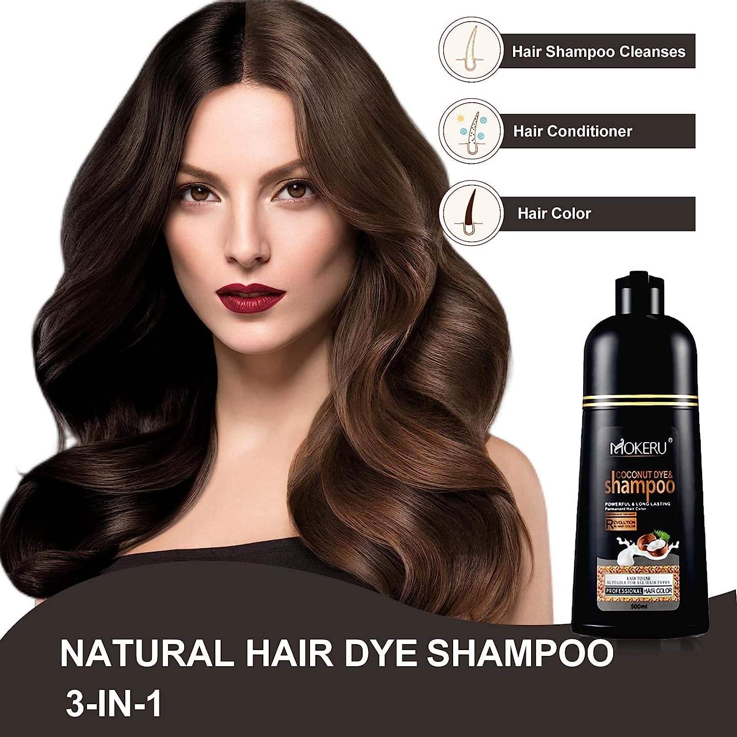 Customized private label Permanent Cover Gray brown 3 in 1 argan oil natural black hair dye shampoo