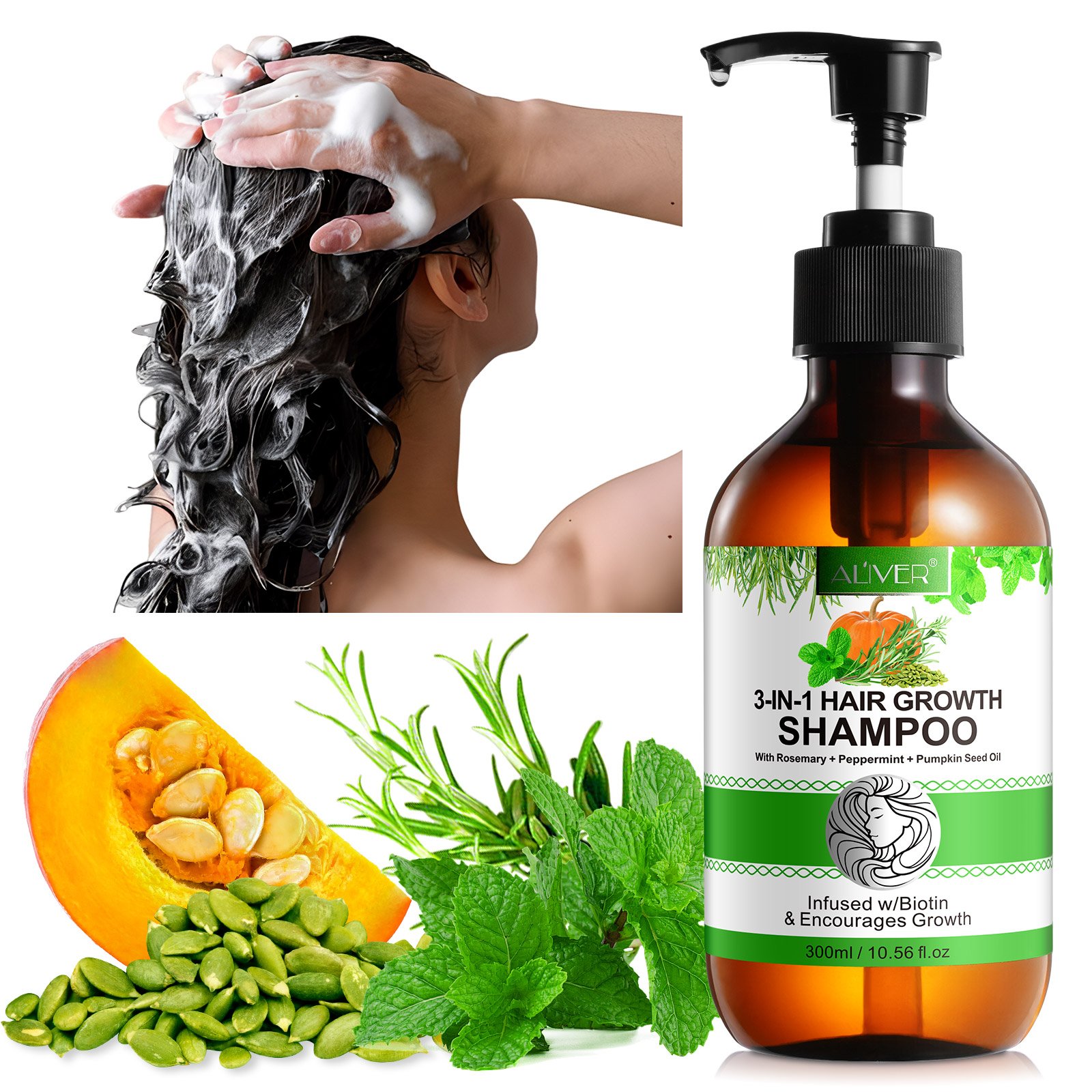 ALIVER private label prevents dandruff alleviates dry biotin hair peppermint rosemary pumpkin seed oil shampoo for hair