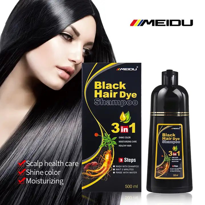 OEM herbal 500ml 3 in 1 paint ginger plant bubble covers gray hair meidu professional natural black dye hair color shampoo