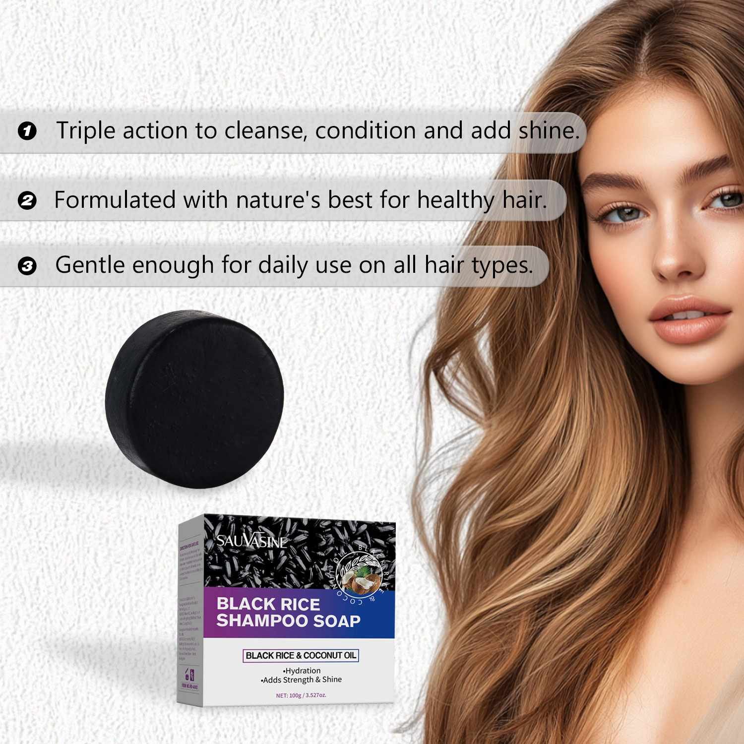 SAUVASINE NEW Wholesale OEM Black Rice Shampoo Bar Soap For Hair Thickens & Strengthens Penetrates Root To Tip Revitalizes Hair