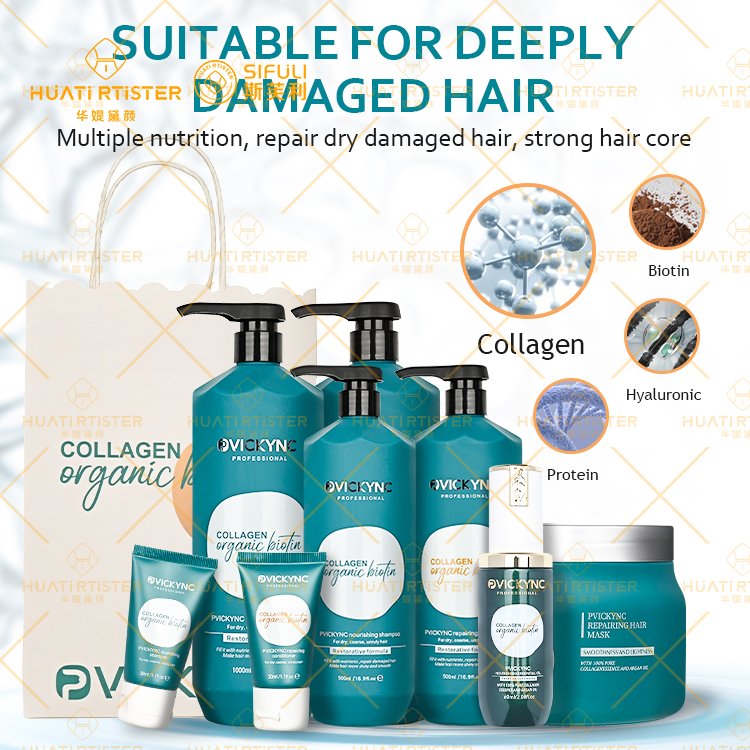Huati Sifuli Pvickync collagen organic biotin 500ml 1000ml nourishing shampoo and repairing conditioner 60ml argan hair oil