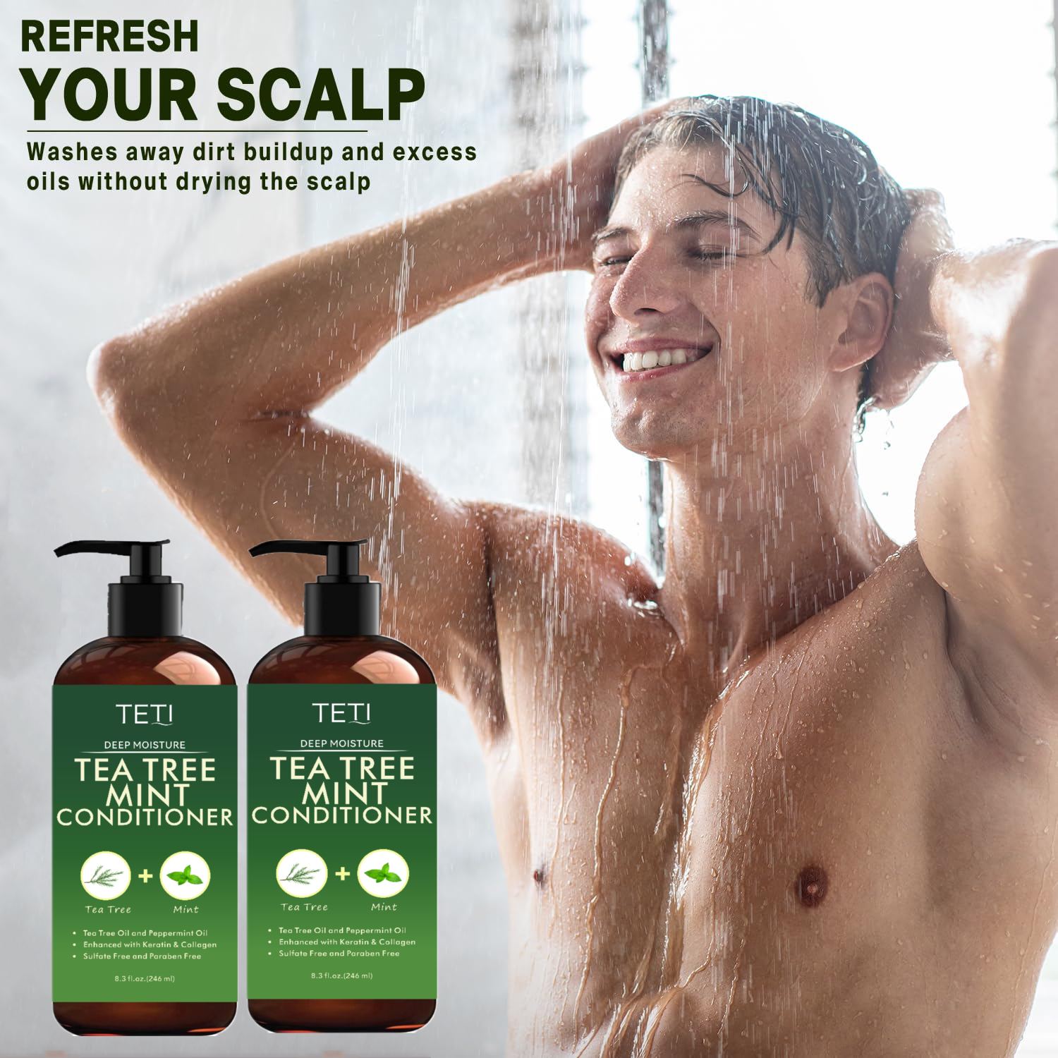 Green tea shampoo and conditioner set moisturizes and removes dandruff