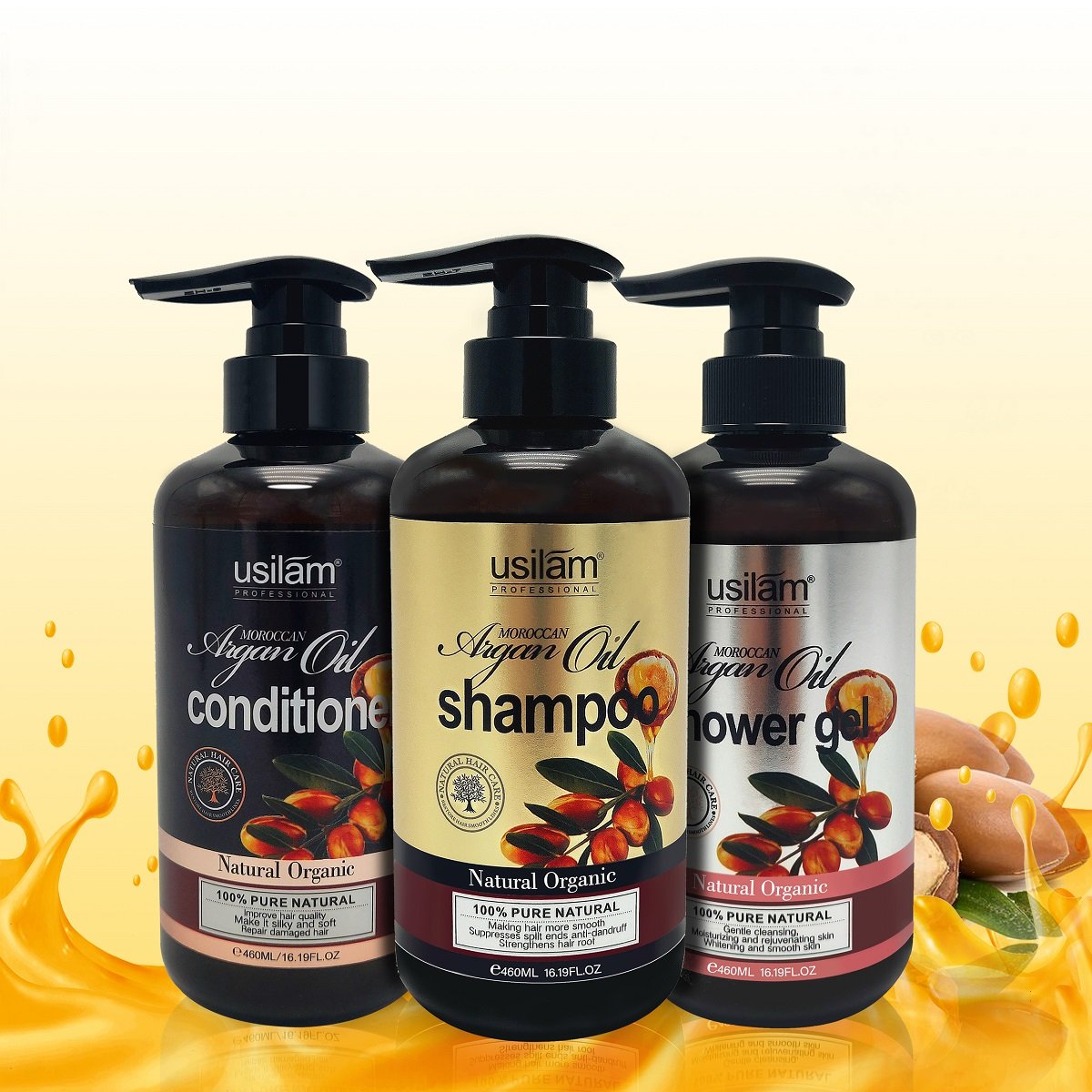 private label lowest price custom logo organic morocco argan hair oil shampoo and conditioner body shower gel suit