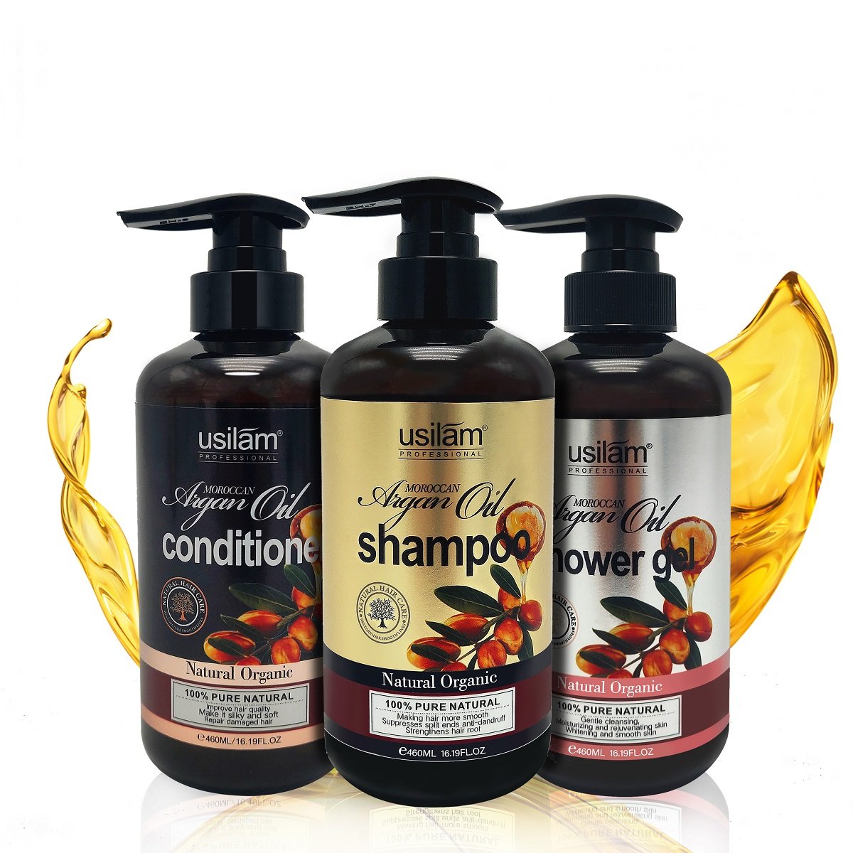private label lowest price custom logo organic morocco argan hair oil shampoo and conditioner body shower gel suit