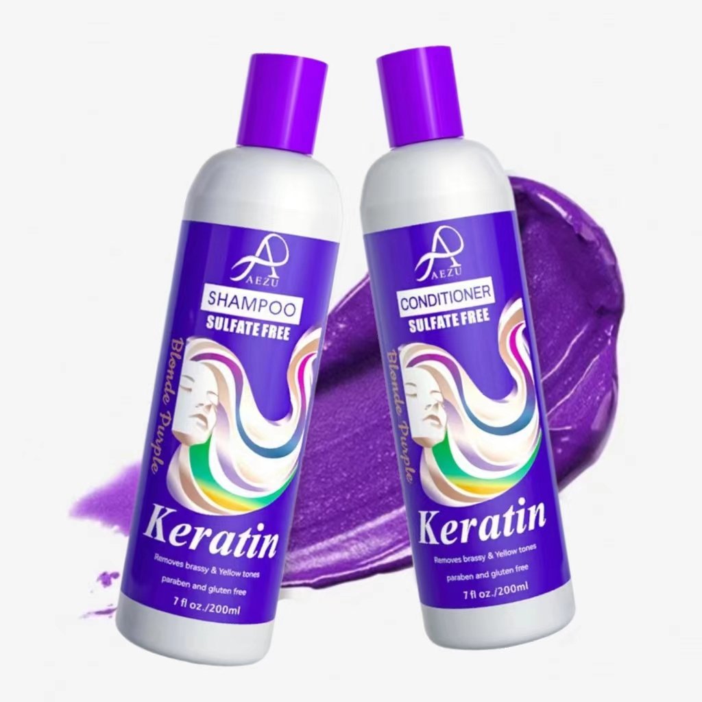 AEZU Natural formula purple shampoo Removes yellow Sulfate free Keratin protects hair silver shampoo