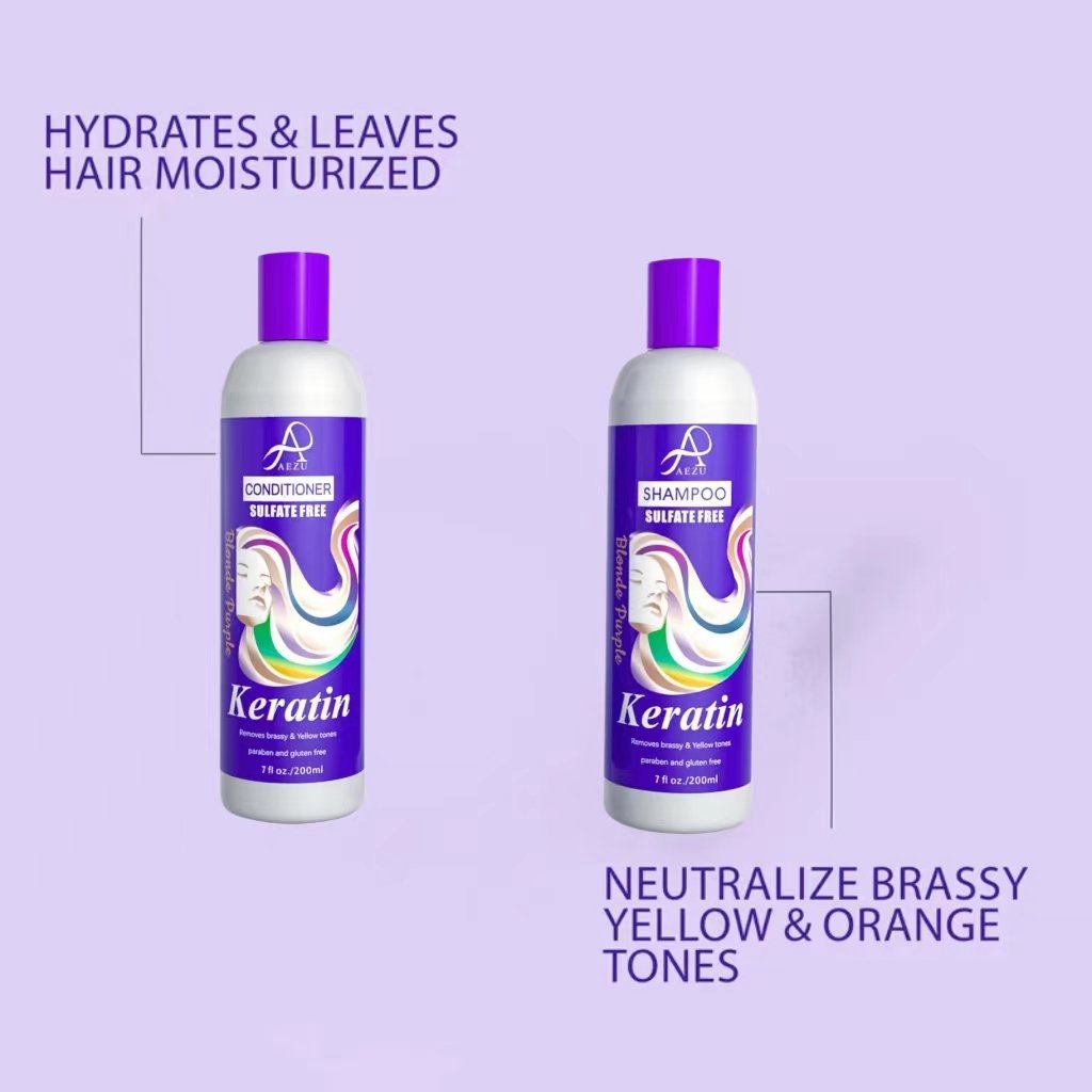 AEZU Natural formula purple shampoo Removes yellow Sulfate free Keratin protects hair silver shampoo
