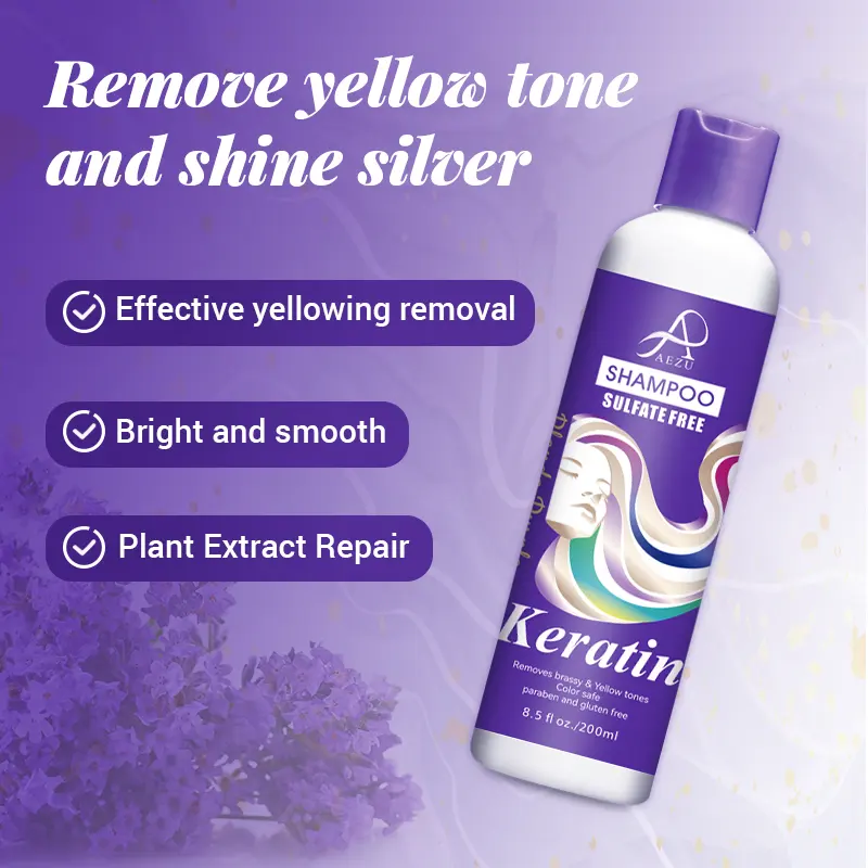 AEZU Natural formula purple shampoo Removes yellow Sulfate free Keratin protects hair silver shampoo