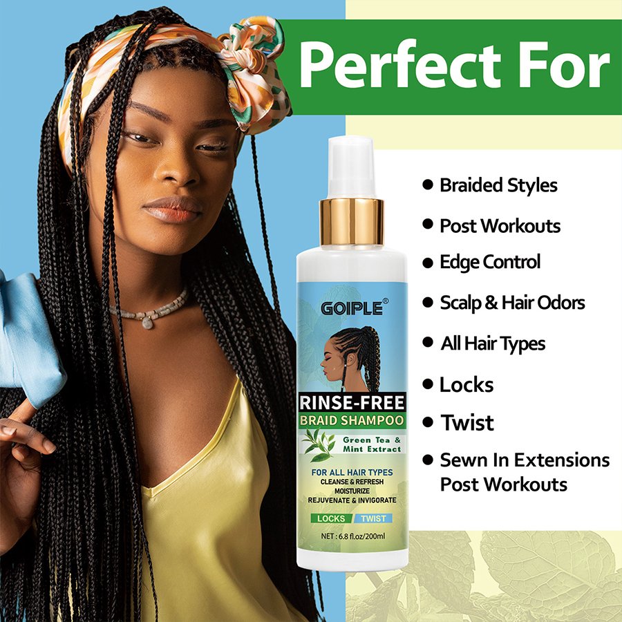 Private Logo Rinse-free Braid Shampoo No Residue Braid Cleanser Healthy Shining Hair Twists Weaves Shampoo for Edge Control
