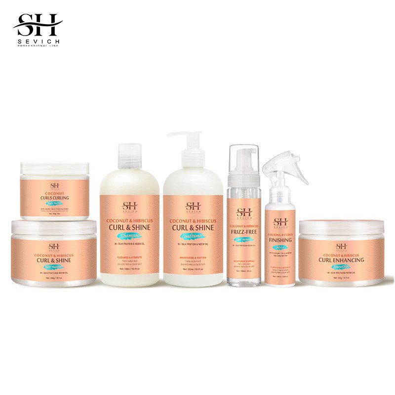 Private Brand New Design Professional Treatment Spray Curling Cream Shampoo Conditioner Wash Care Series Set For Curly Hair