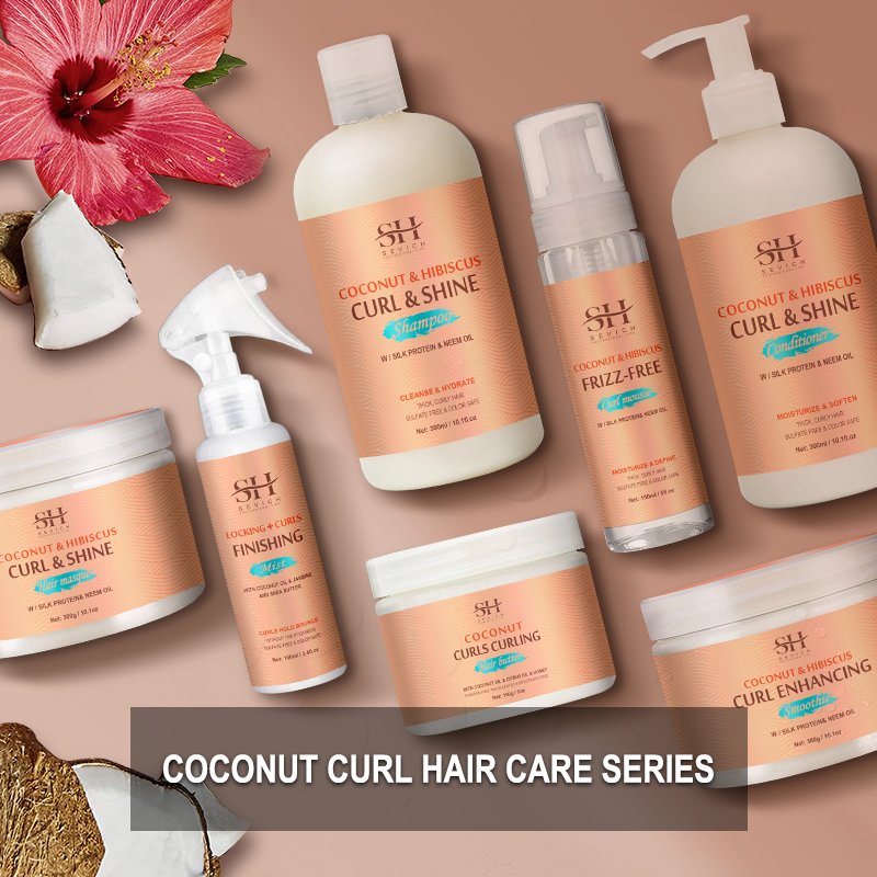 Private Brand New Design Professional Treatment Spray Curling Cream Shampoo Conditioner Wash Care Series Set For Curly Hair