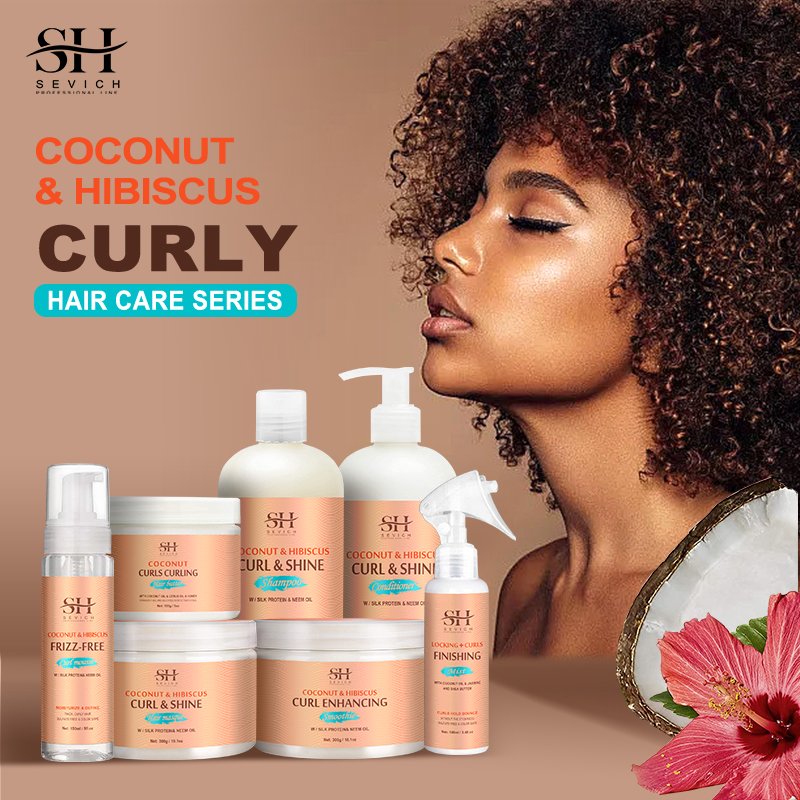 Private Brand New Design Professional Treatment Spray Curling Cream Shampoo Conditioner Wash Care Series Set For Curly Hair