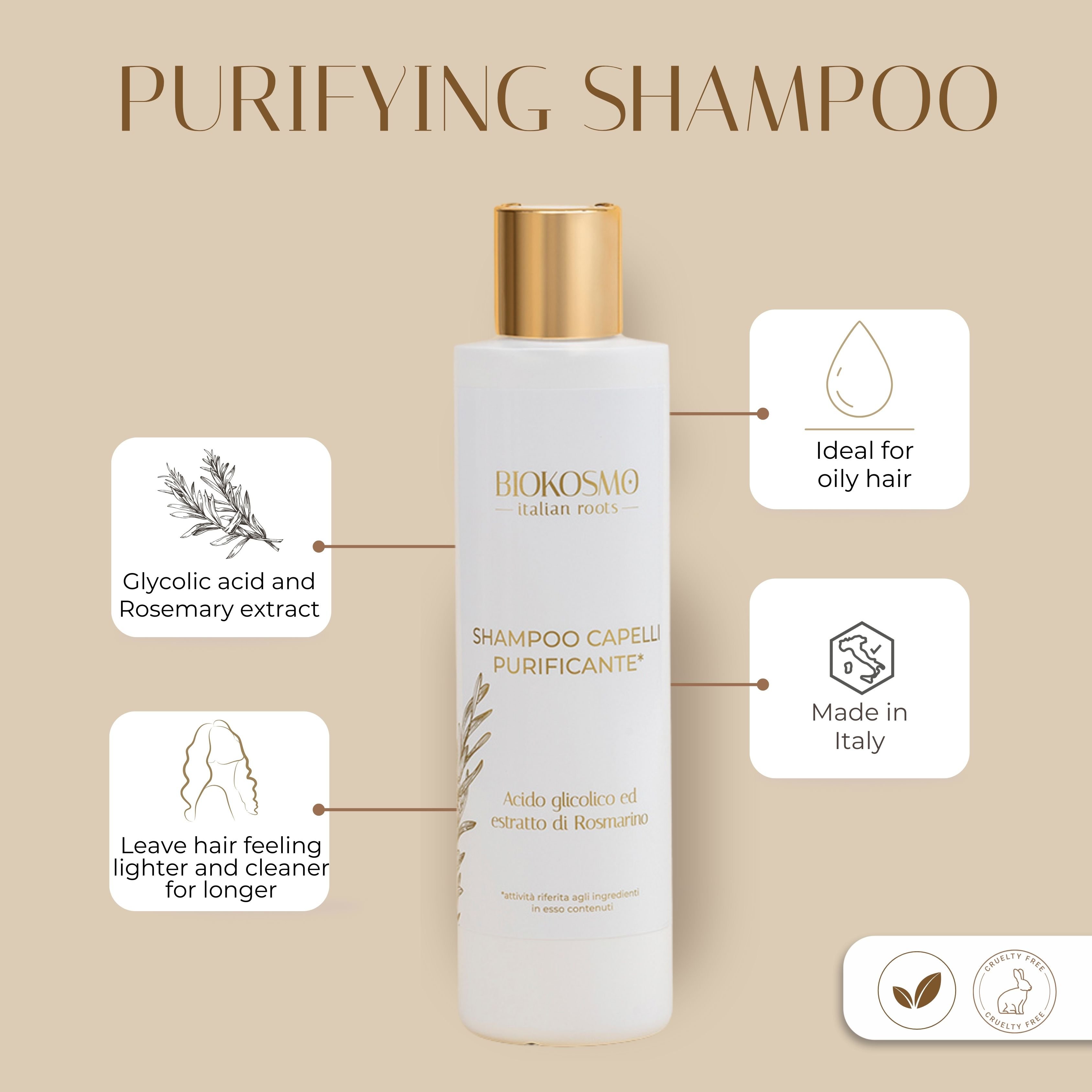 Top-Tier Italian Organic Purifying Shampoo - 250ml - Keeps Hair Fresh and Clean for Longer