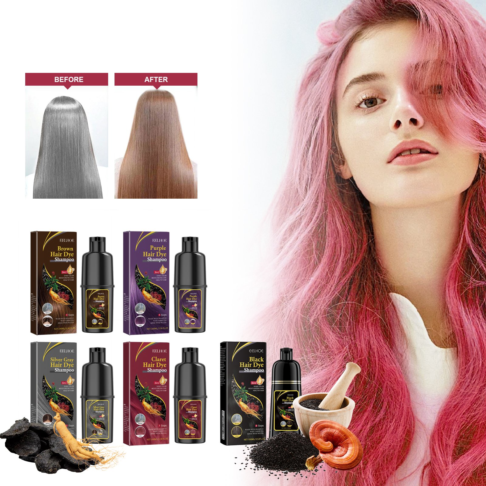 Colorful Hair Dye Shampoo 3 in 1 Color Shampoo Fast Hair Dye ssence Hair Coloring Cream Cover Dye Shampoo For Women Men