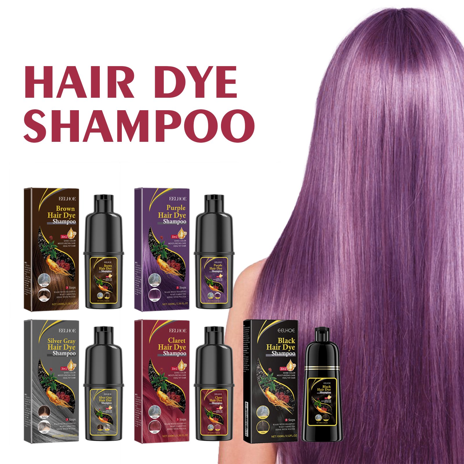 Colorful Hair Dye Shampoo 3 in 1 Color Shampoo Fast Hair Dye ssence Hair Coloring Cream Cover Dye Shampoo For Women Men