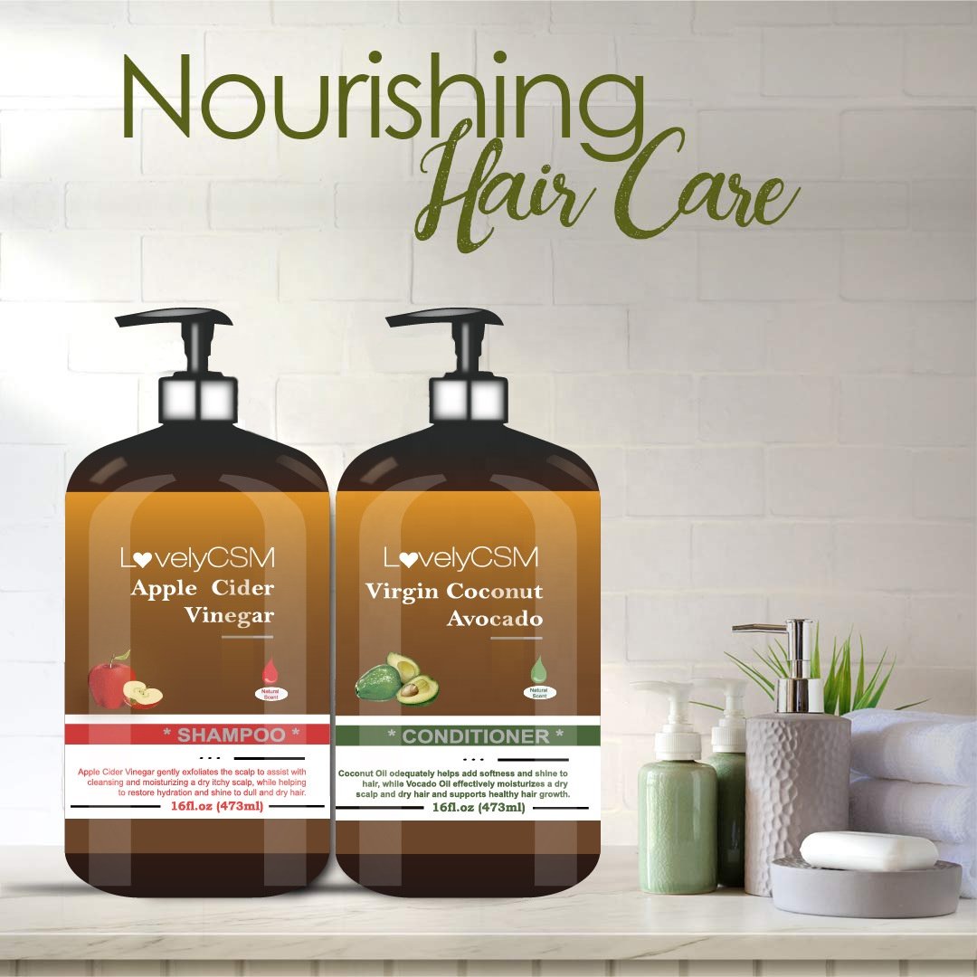 LovelyCSM organic natural anti hair loss lice shampoo apple cider vinegar avocado coconut conditioner hair growth shampoo