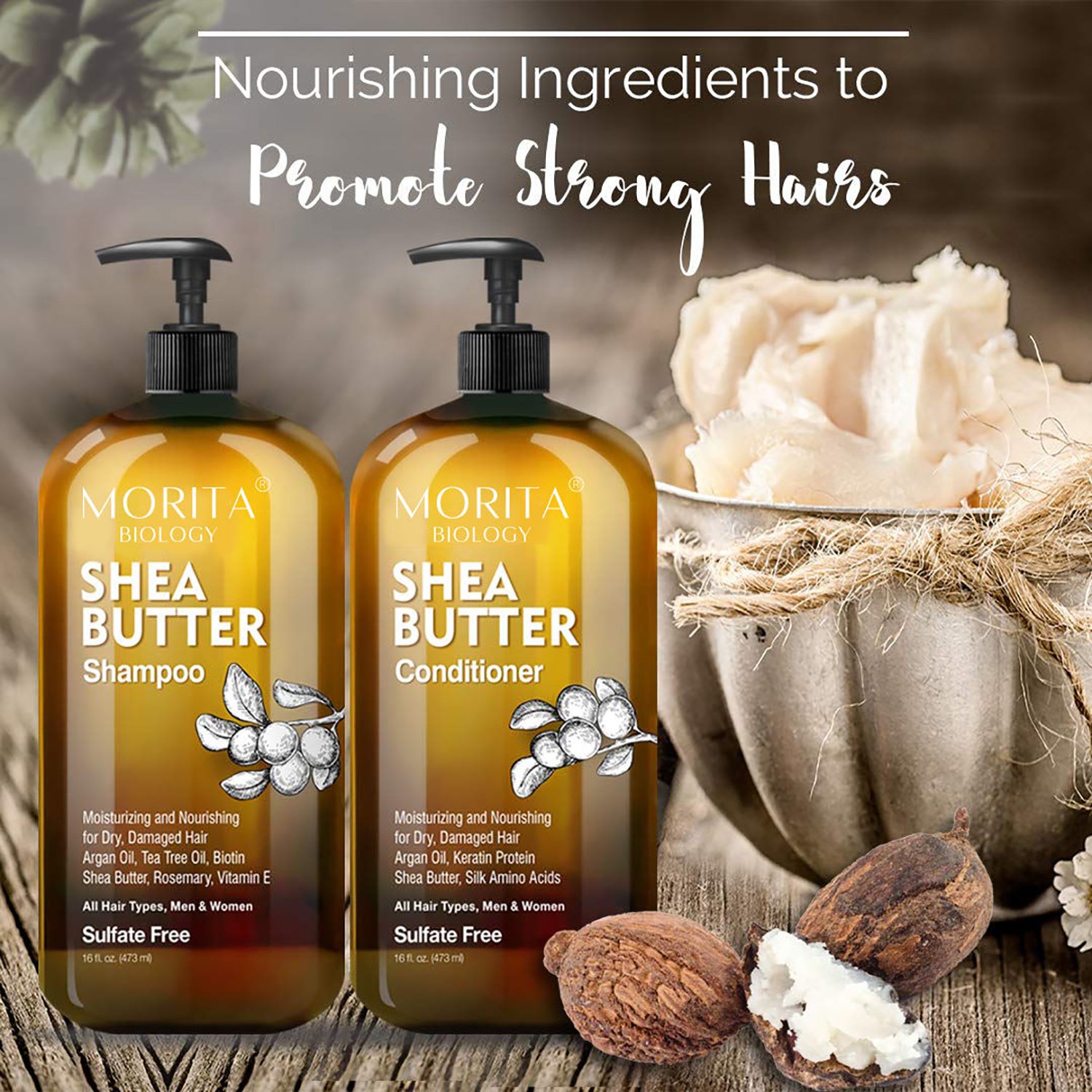 Private Label Shea Butter Shampoo and Conditioner Set Moisturizing & Nourishing Daily Shampoo Set for Men &Women Sulfate Free