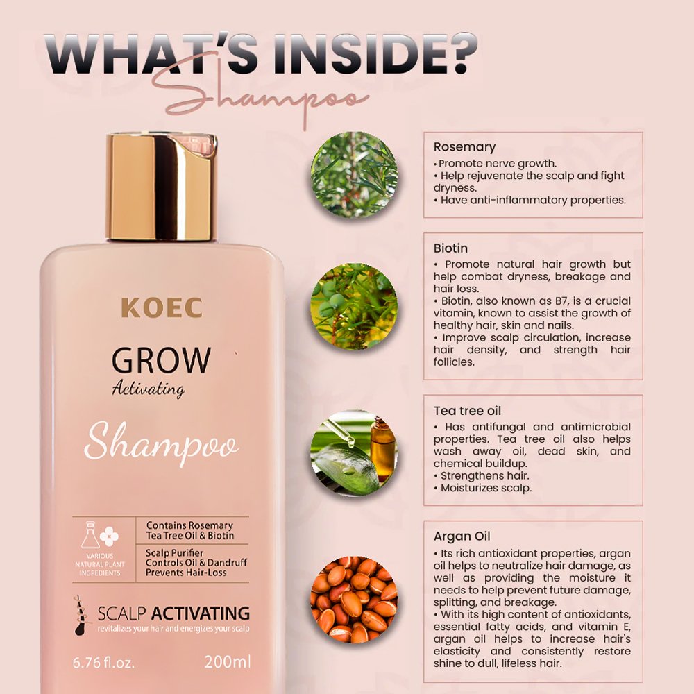 KOEC Simply Grow Activating Shampoo Deeply Nourish Hair Anti Hair Loss Rosemary Scalp Treatment Growth Shampoo for all Hair Type